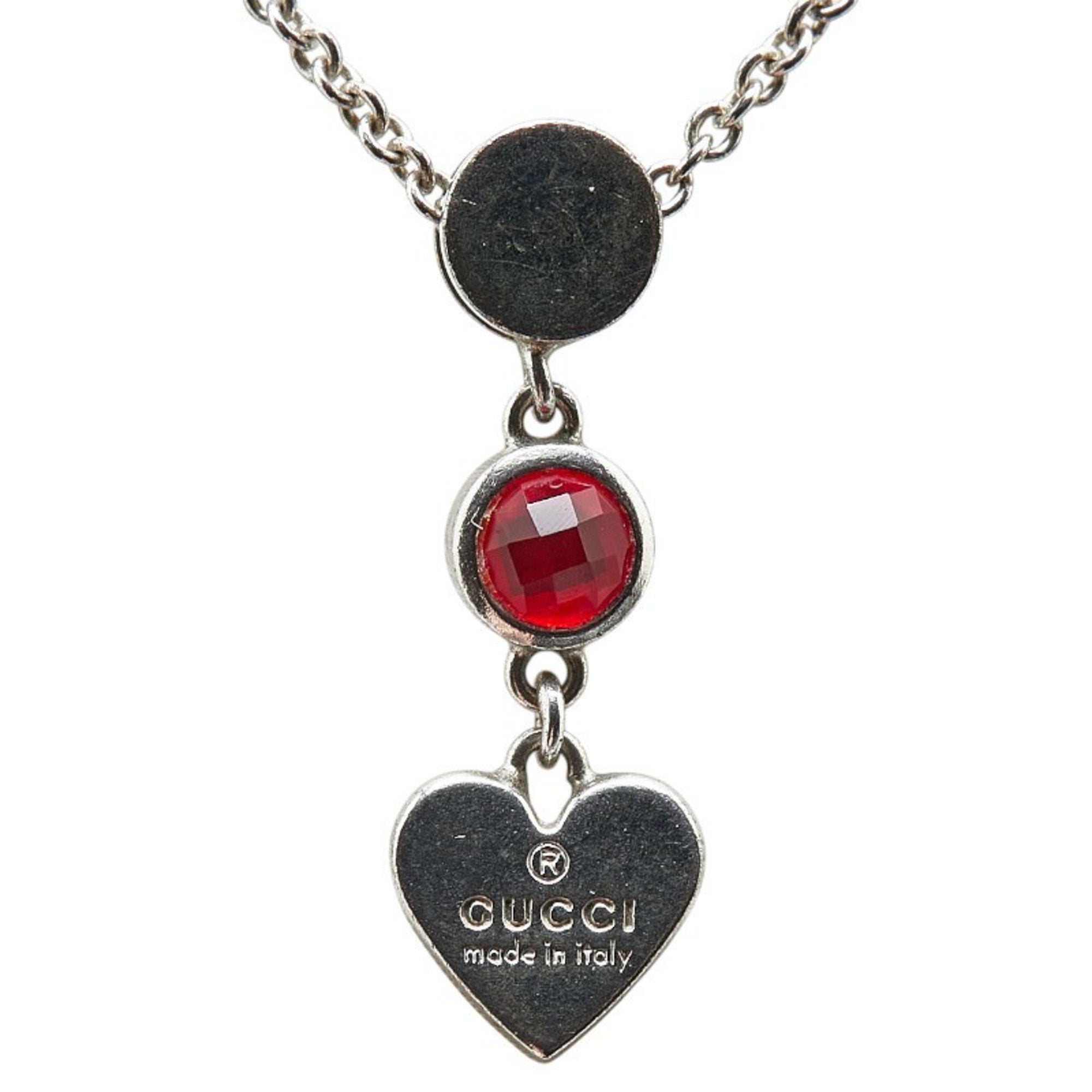 Pendant Necklace Metal Silver With Red Crystal
