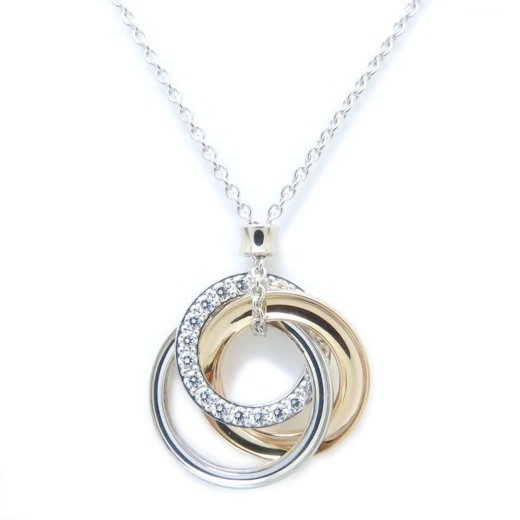 Triple Interlocking Circle Pendant Necklace 18K Rose Gold and 18K White Gold with Diamond