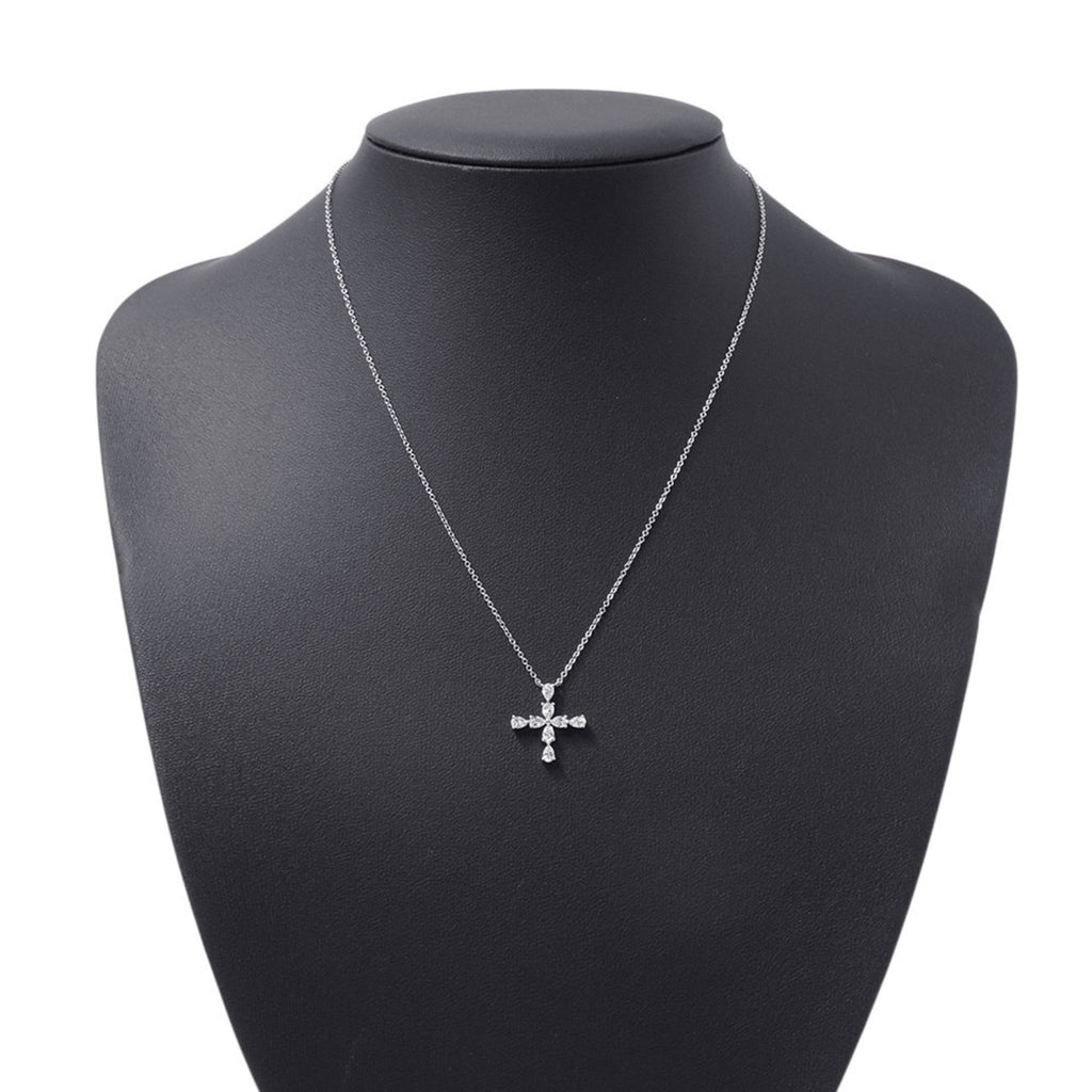 Symbols Shape Mini Cross Pendant Necklace Platinum with Diamond