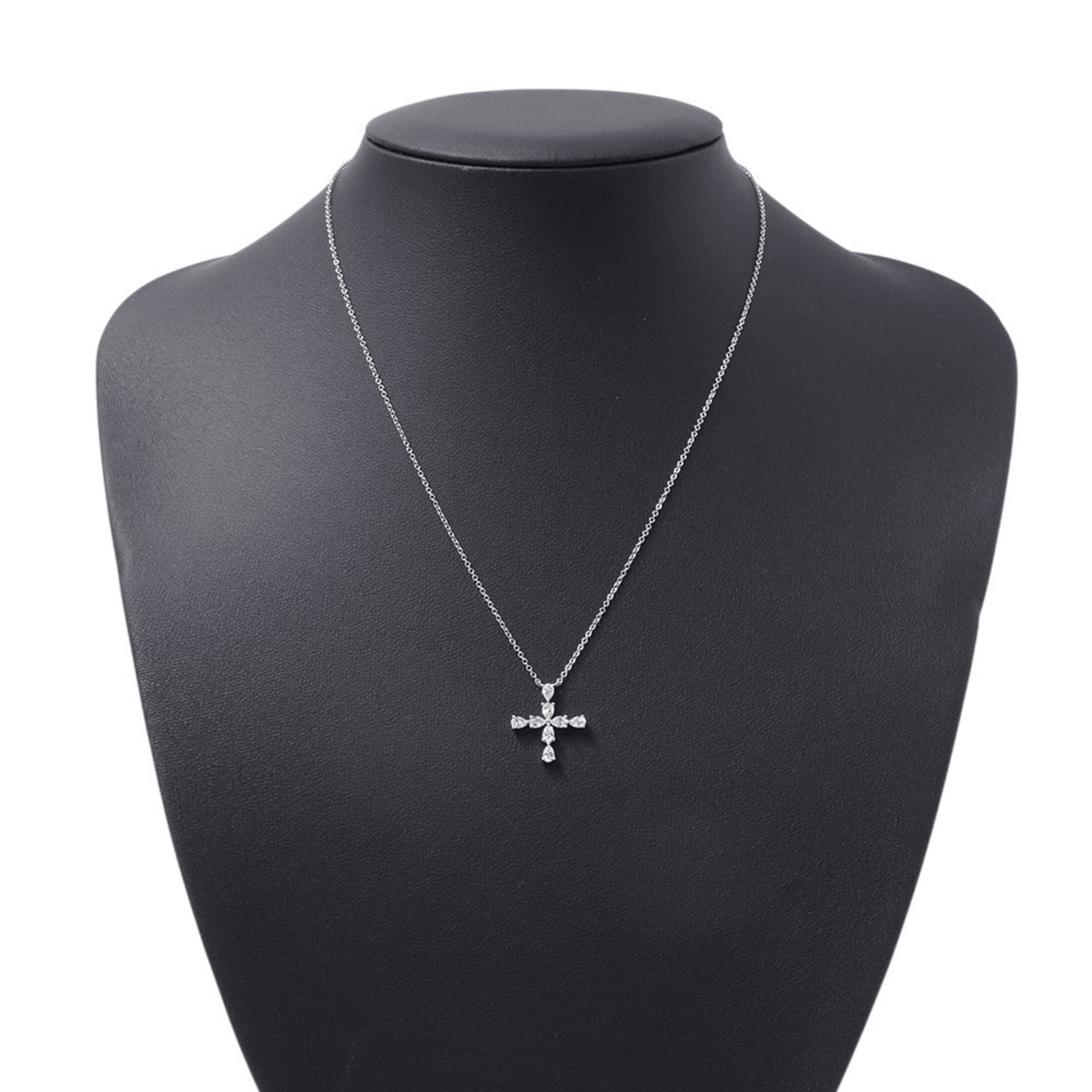 Symbols Shape Mini Cross Pendant Necklace Platinum with Diamond