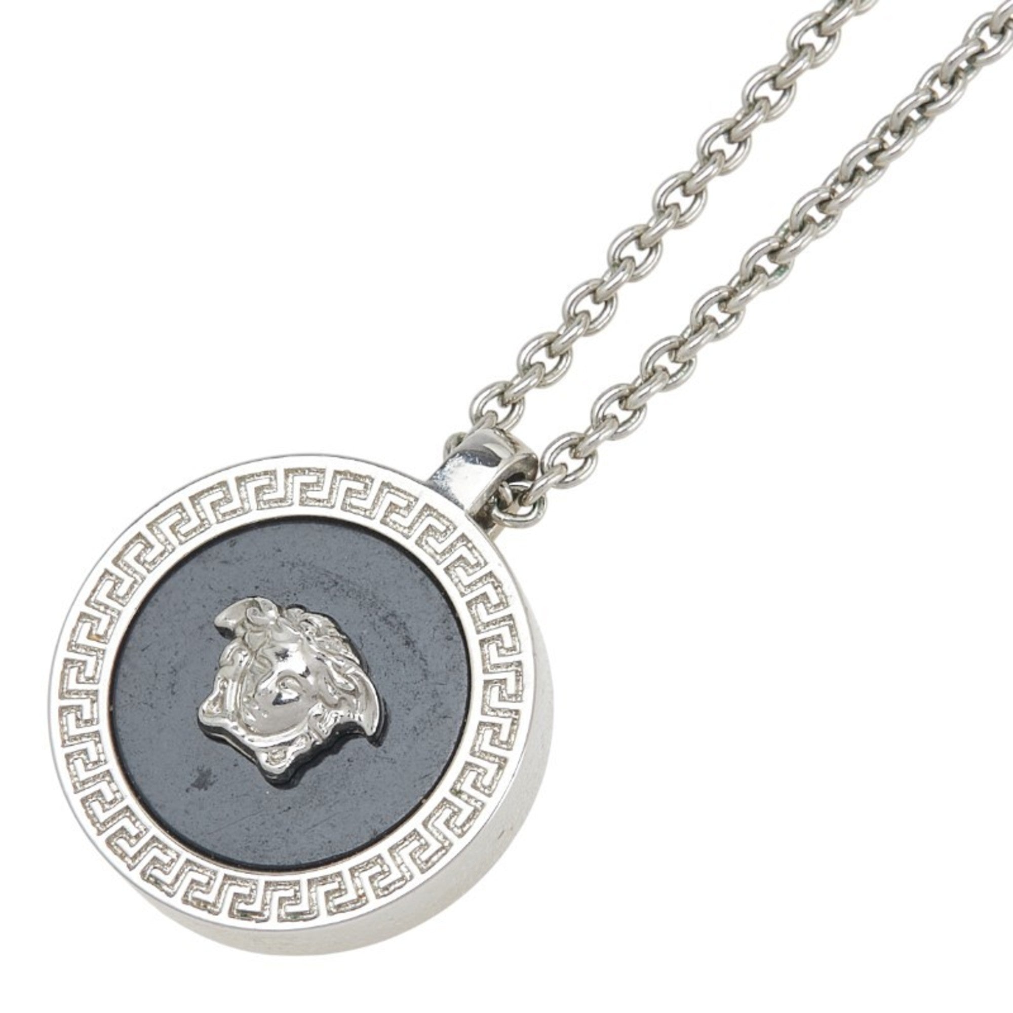 Pendant Necklace Black and Silver Metal