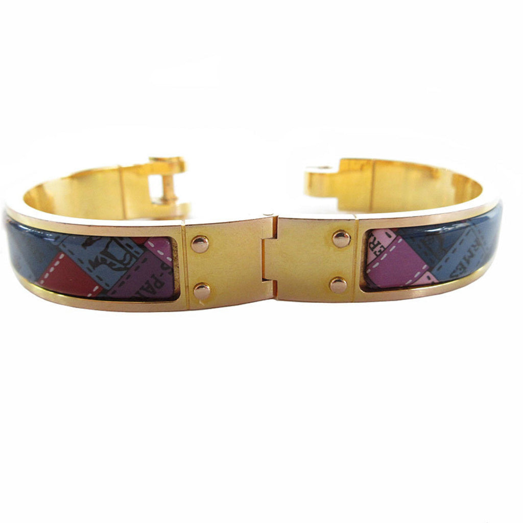 Bangle Bracelet Enamel and Metal Gold Multicolor