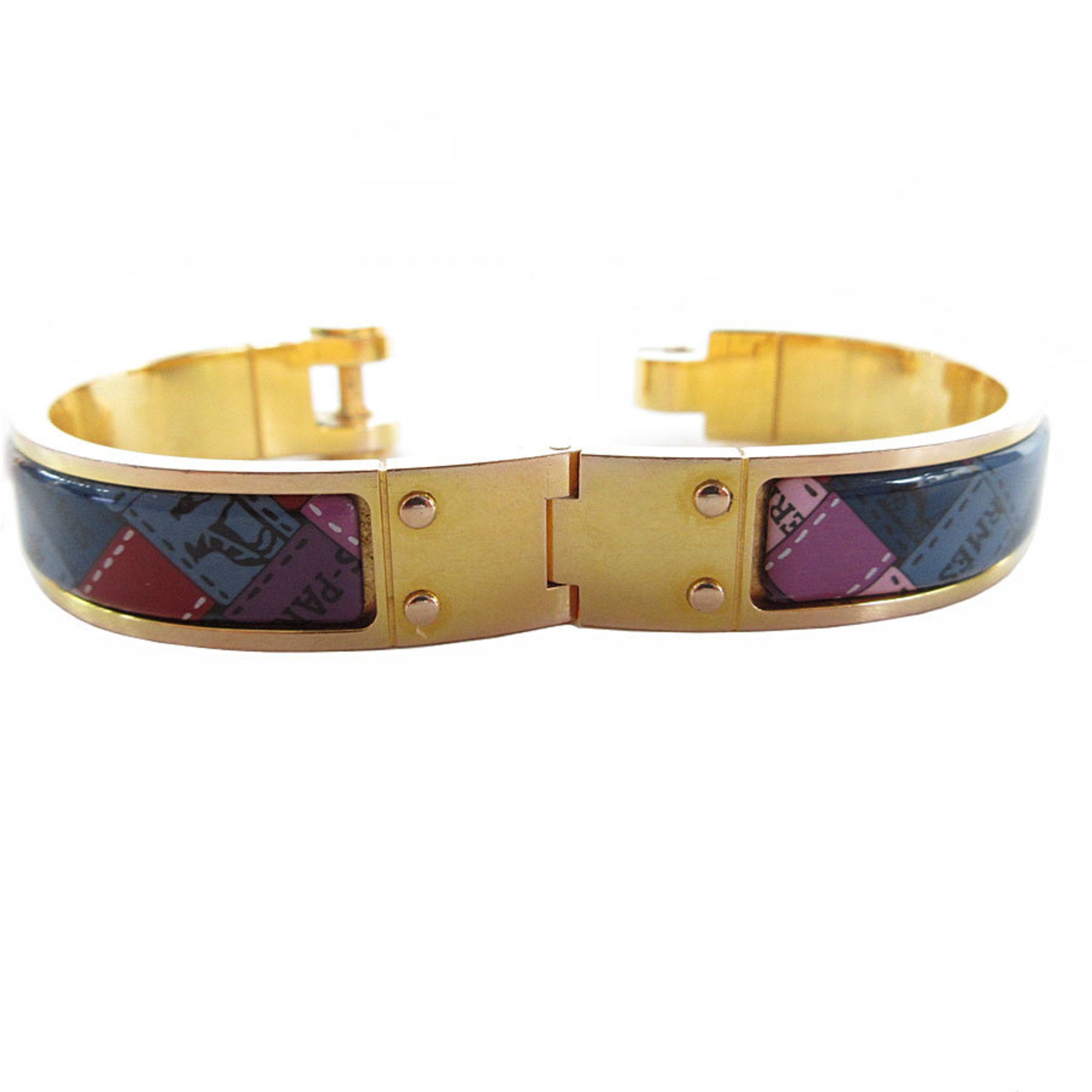 Bangle Bracelet Enamel and Metal Gold Multicolor
