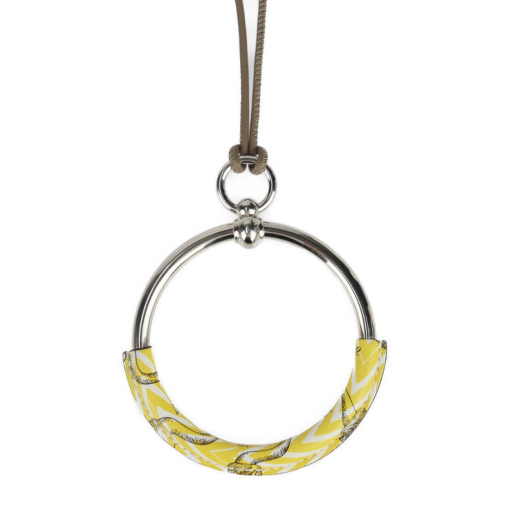 Loop Pendant Necklace Metal and Swift Leather Silver and Yellow