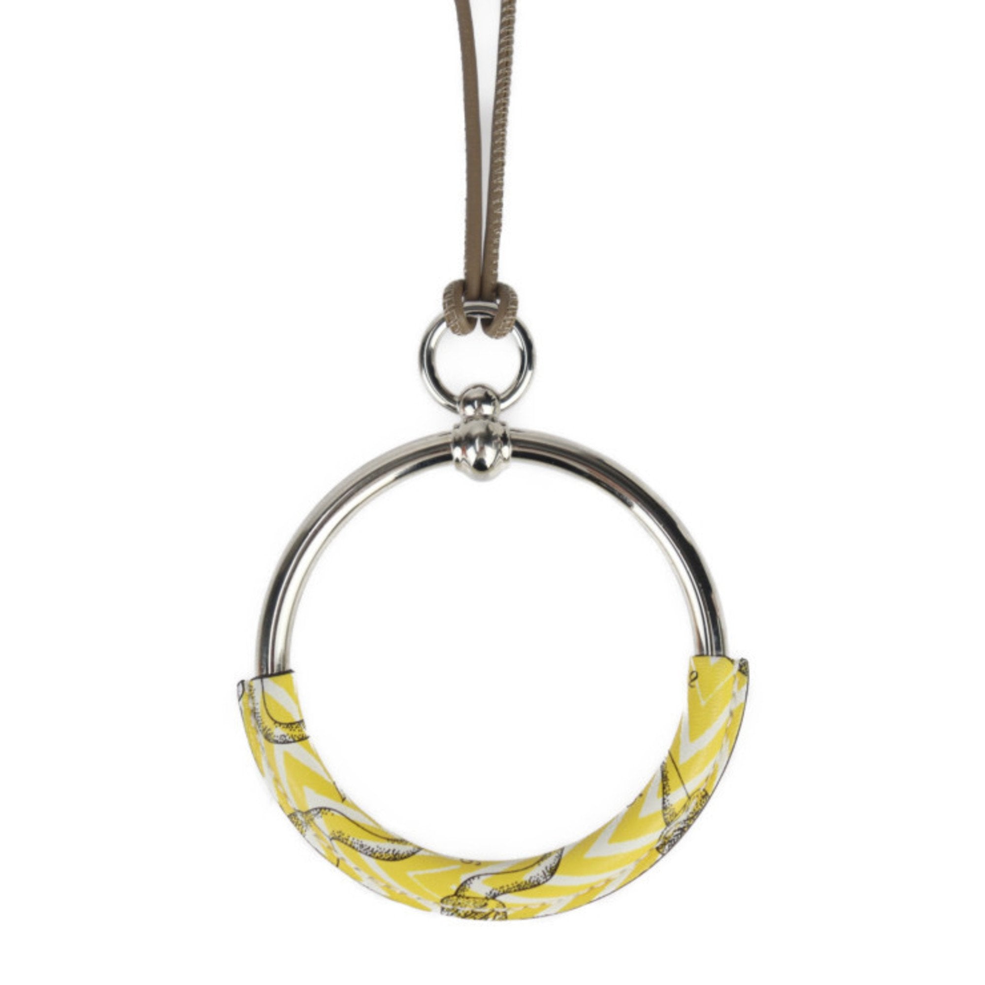 Loop Pendant Necklace Metal and Swift Leather Silver and Yellow
