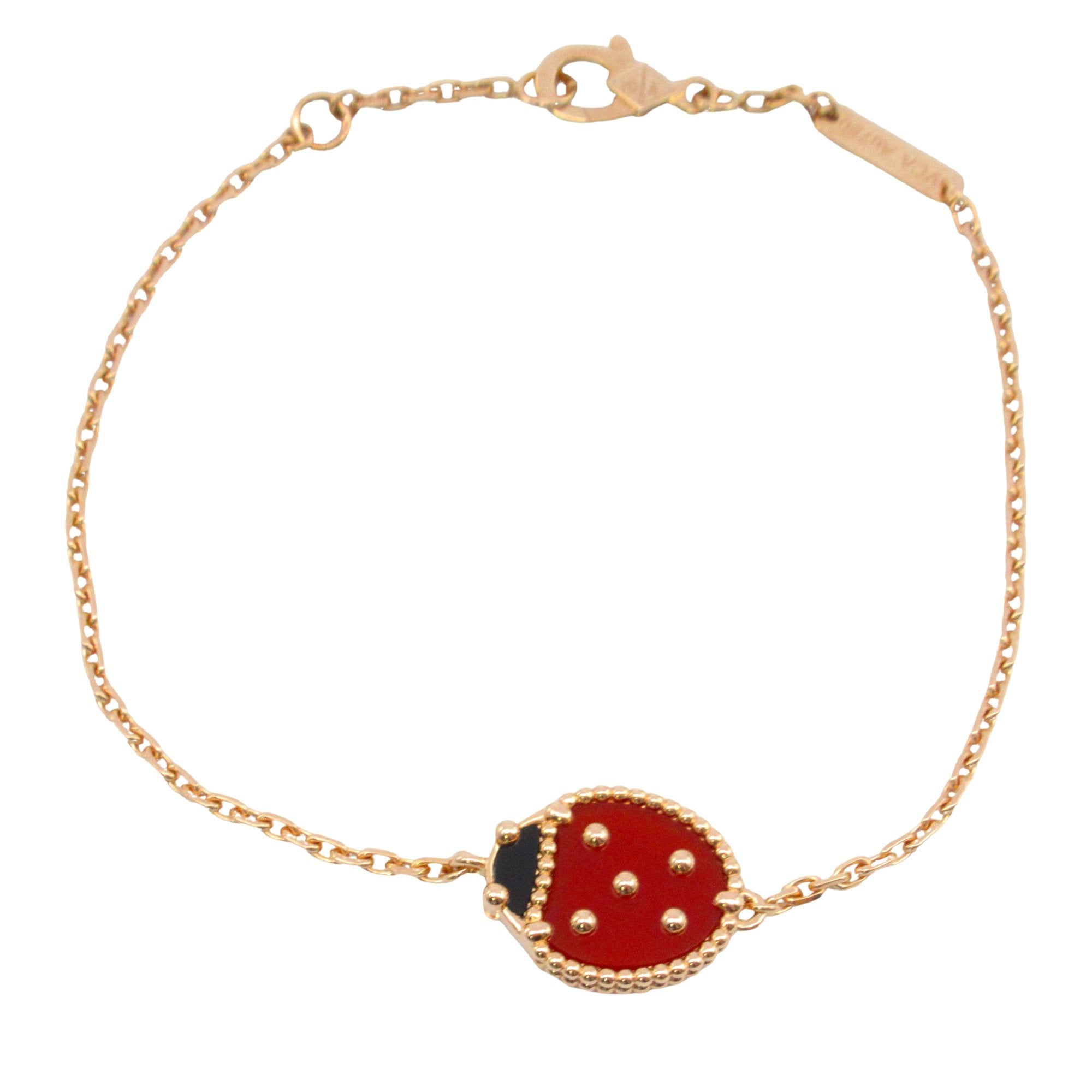 Lucky Spring Closed Wing Ladybug Bracelet 18K Rose Gold with Onyx and Carnelian