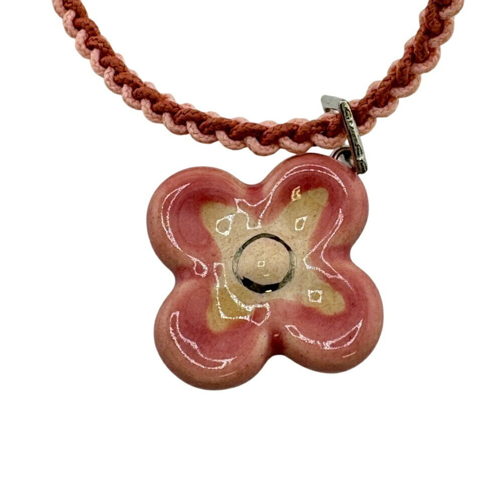 Flower Pendant Necklace Cotton Pink and White