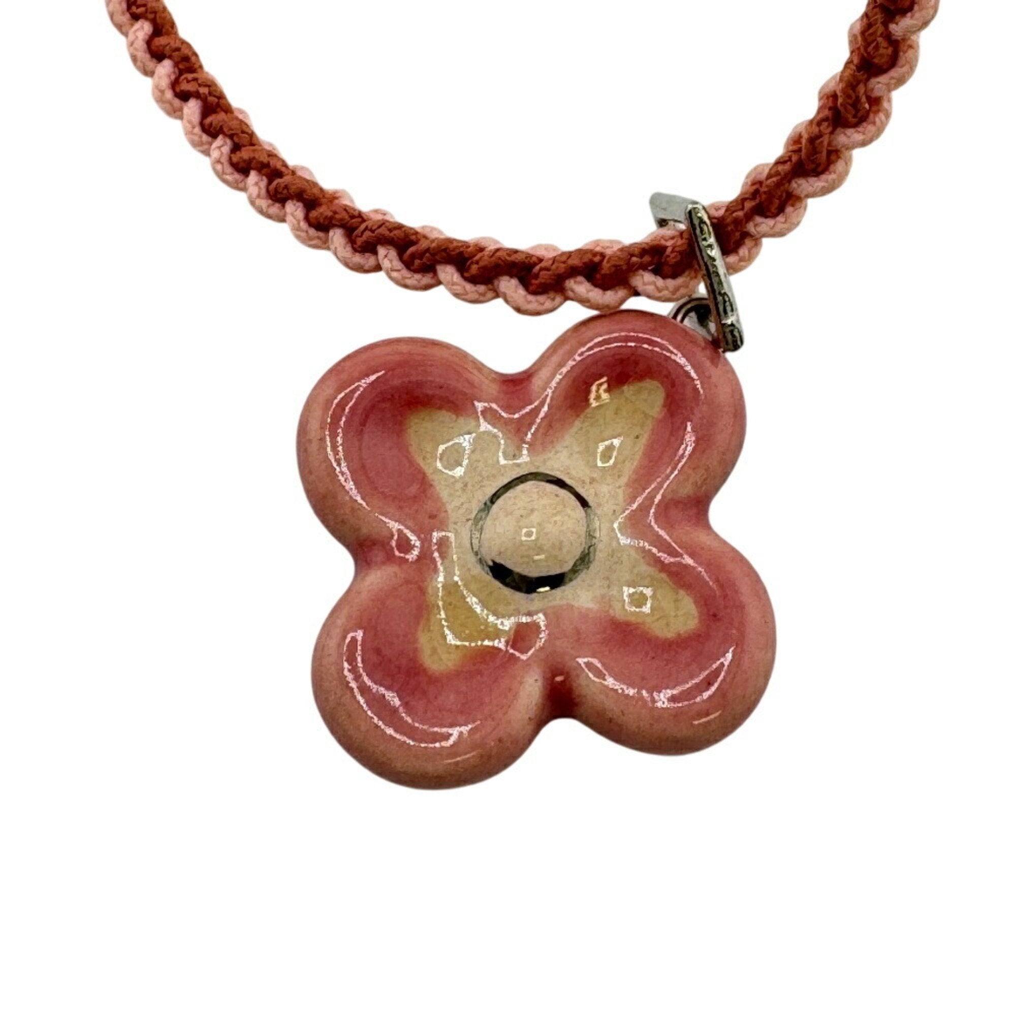 Flower Pendant Necklace Cotton Pink and White