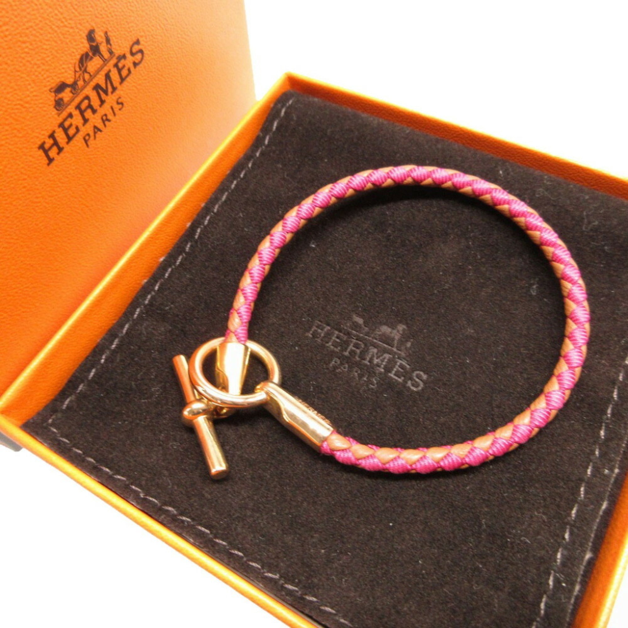 Bracelet Canvas and Leather Brown Pink