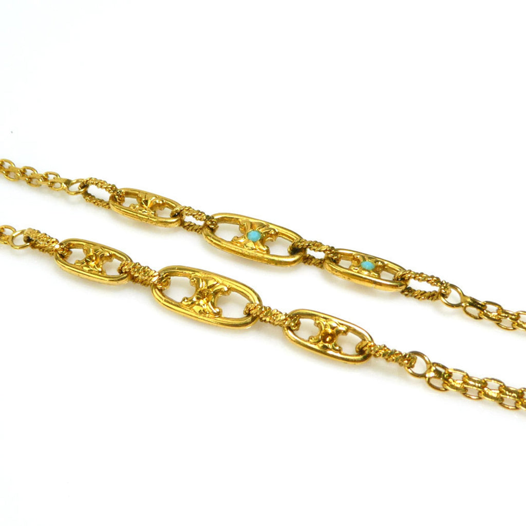 Pendant Necklace Metal and Rhinestone Blue and Gold