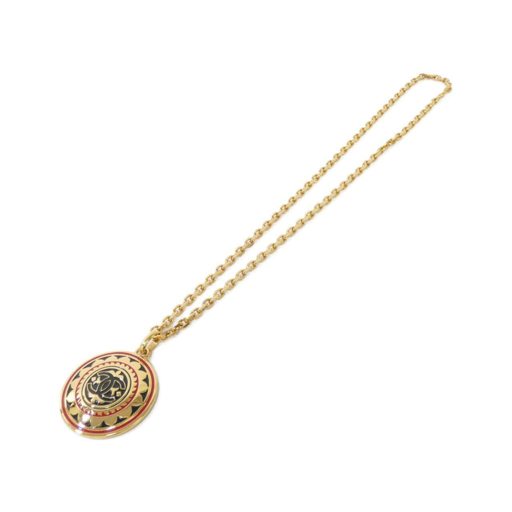 Pendant Necklace Metal Black Red and Gold
