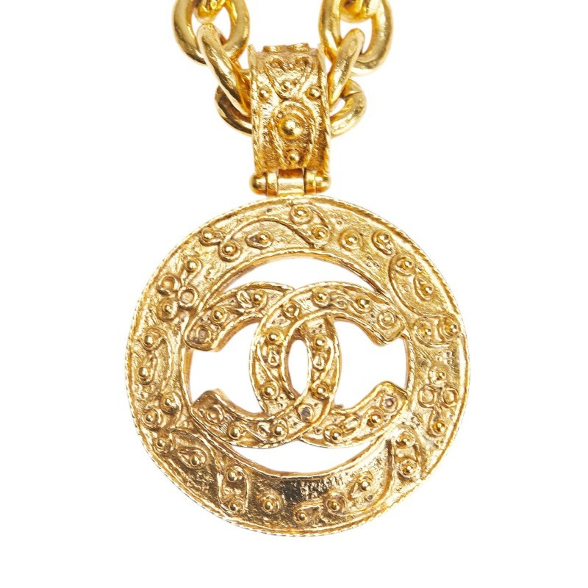 CC Logo Round Circle Pendant Necklace Metal