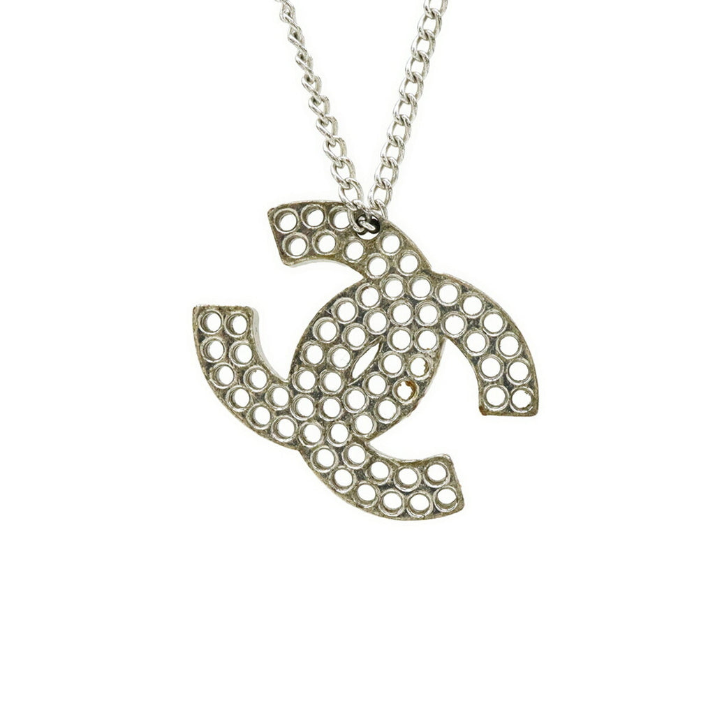 CC Logo Pendant Necklace Silver-Tone Metal