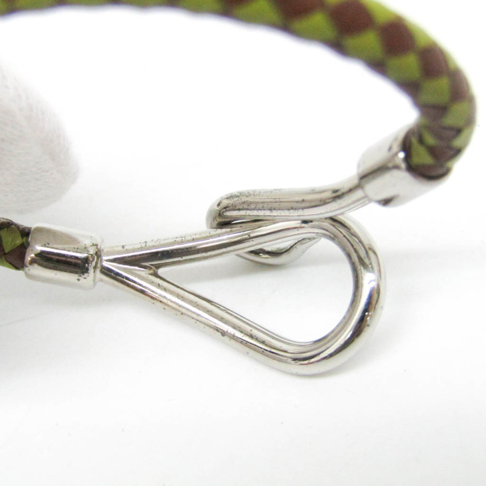 Jumbo Bangle Leather and Metal Dark Brown Green Silver Bracelet