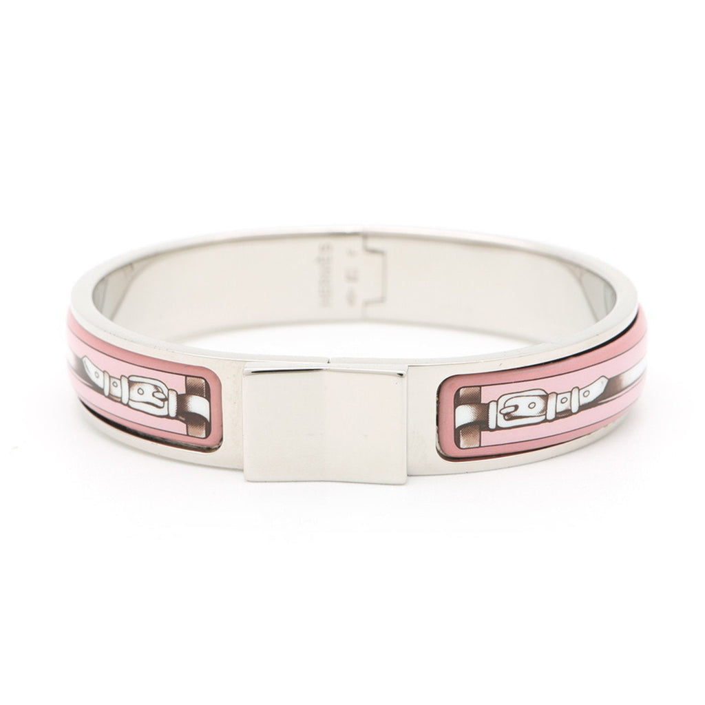 Bangle Metal Enamel Click-Clack Lock Mini Pink Gold and Silver Bracelet