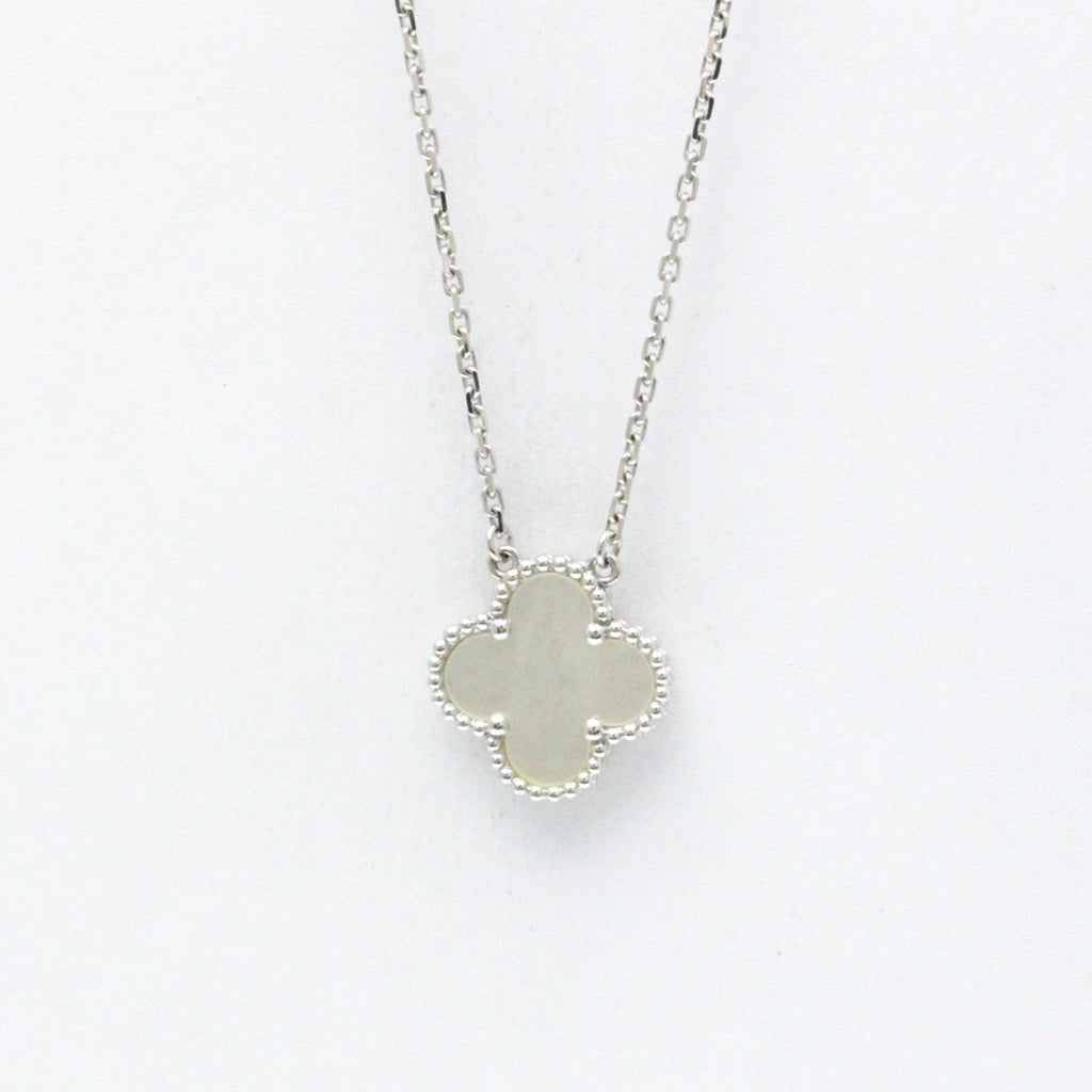 Vintage Alhambra Pendant Necklace Sterling Silver and 18K White Gold and Mother of Pearl