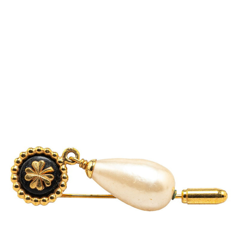 Clover Motif Brooch Metal With Faux Pearl