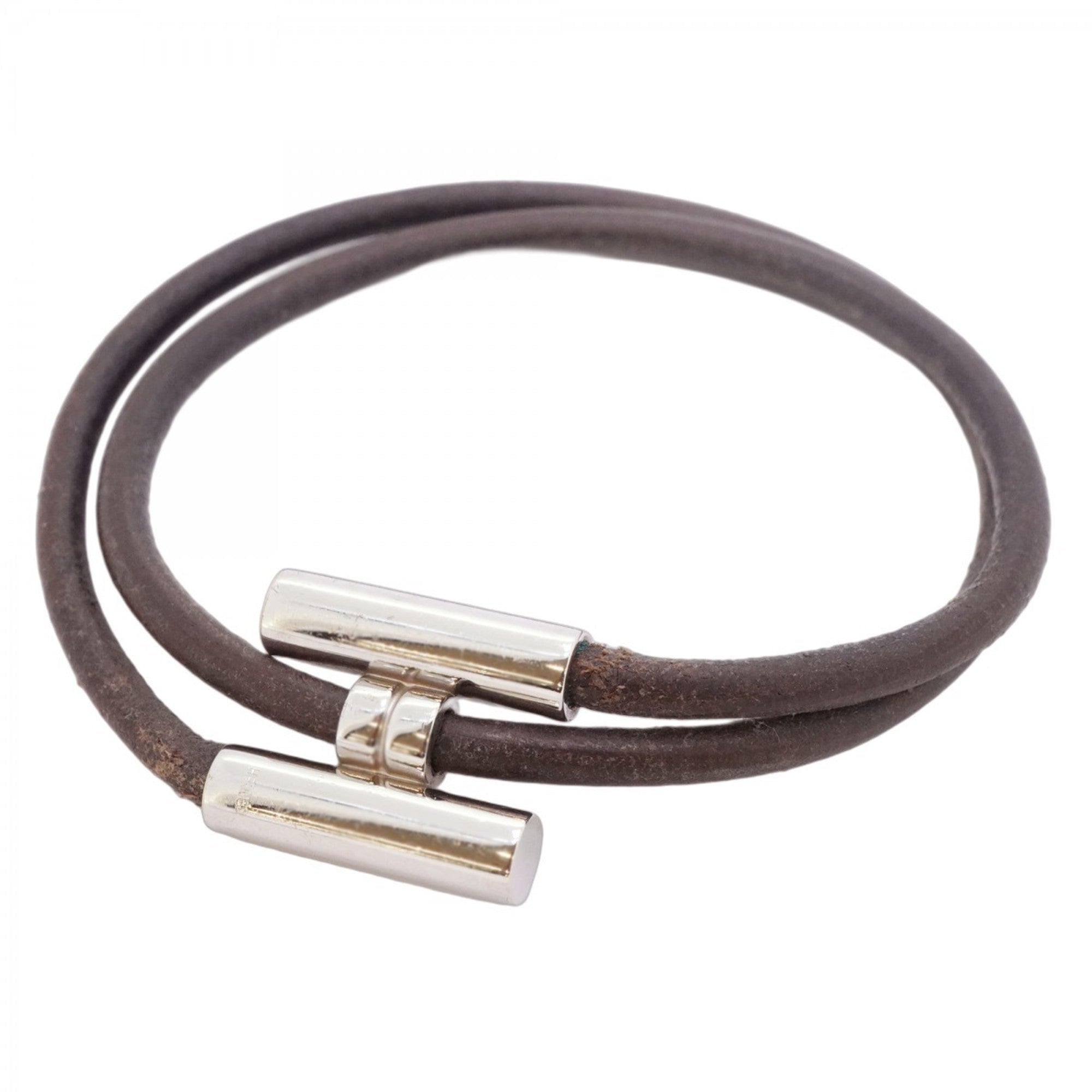 Tourni Tresse Bracelet Leather and Metal Black and Silver