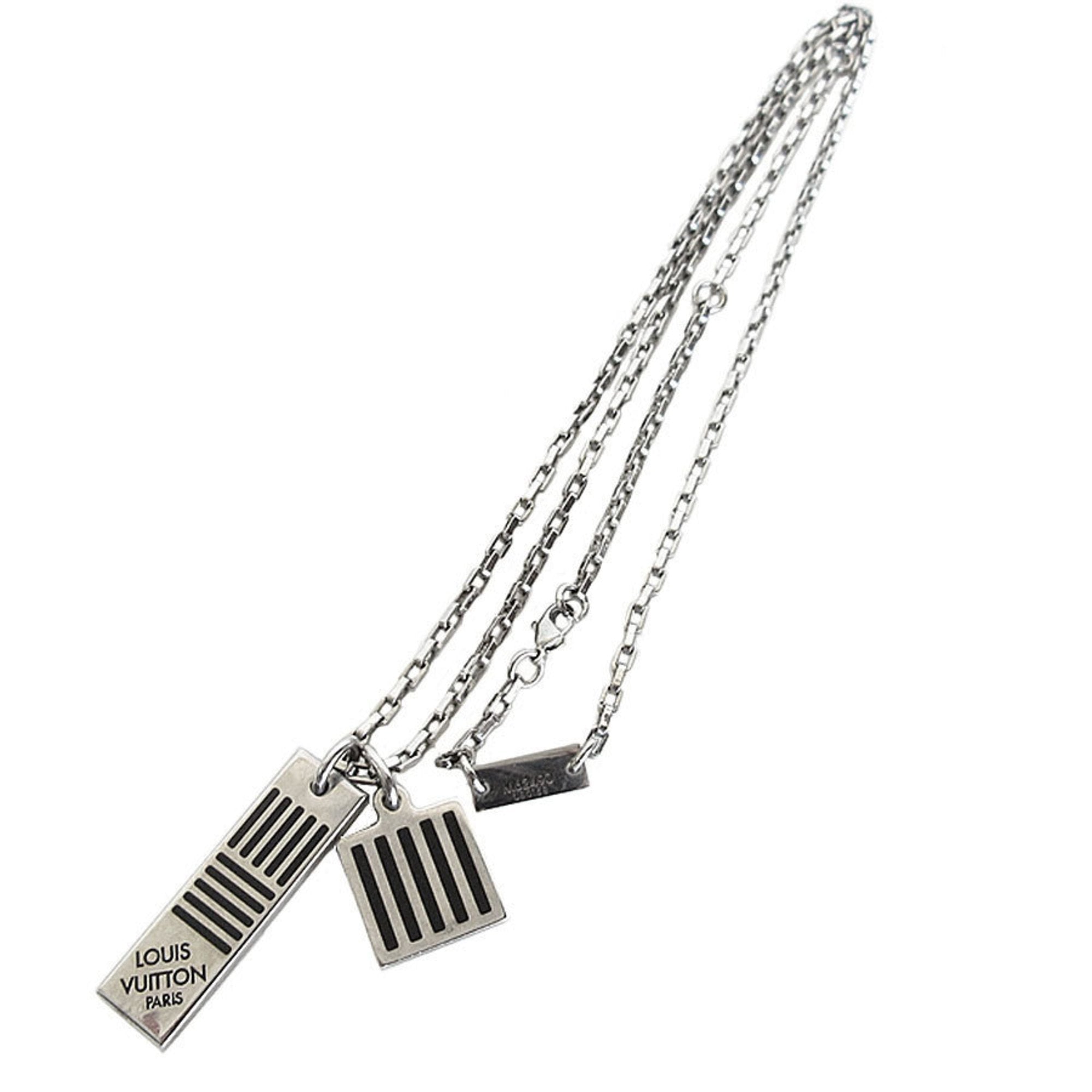 Pendant Necklace Enamel and Metal Black and Silver