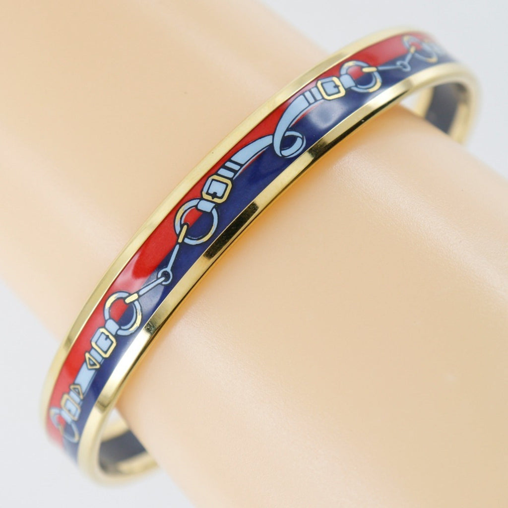Enamel Cloisonne Bangle Gold Plated Navy Red Bracelet