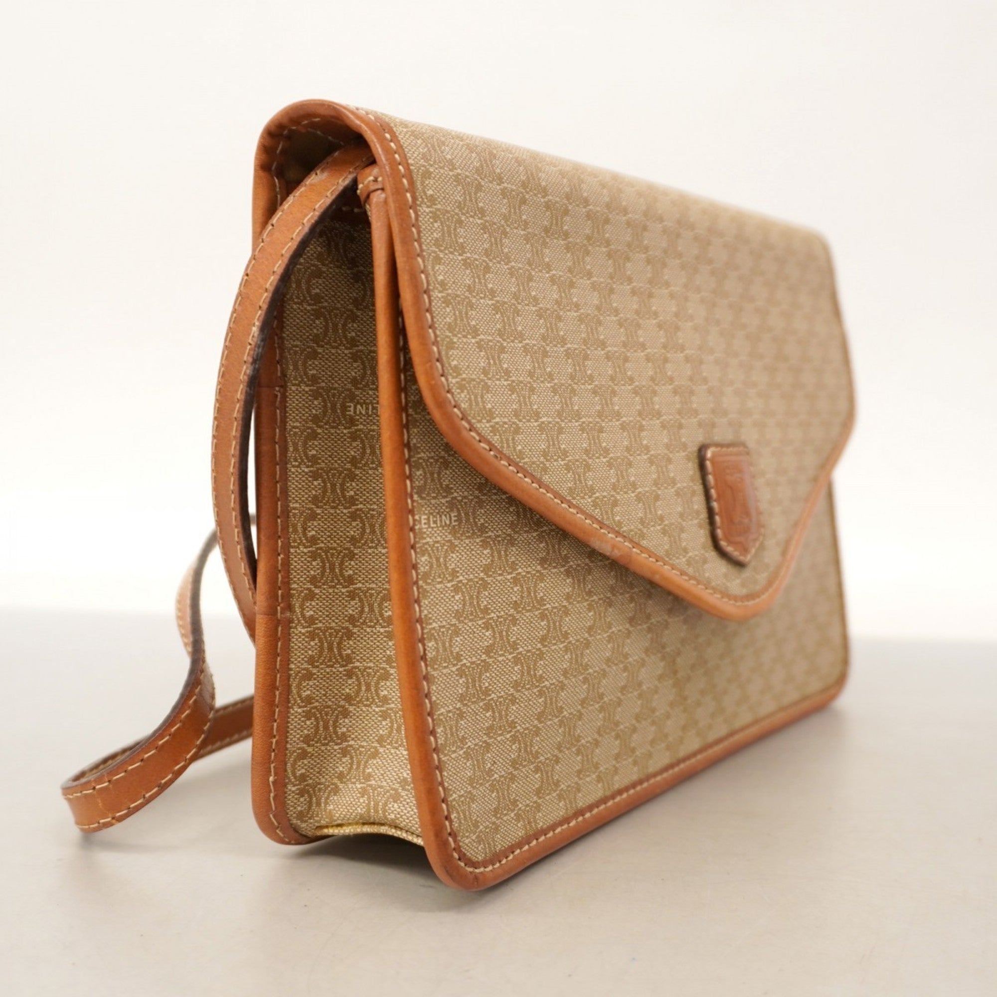 Vintage Saddle Flap Shoulder Bag Macadam Coated Canvas Small