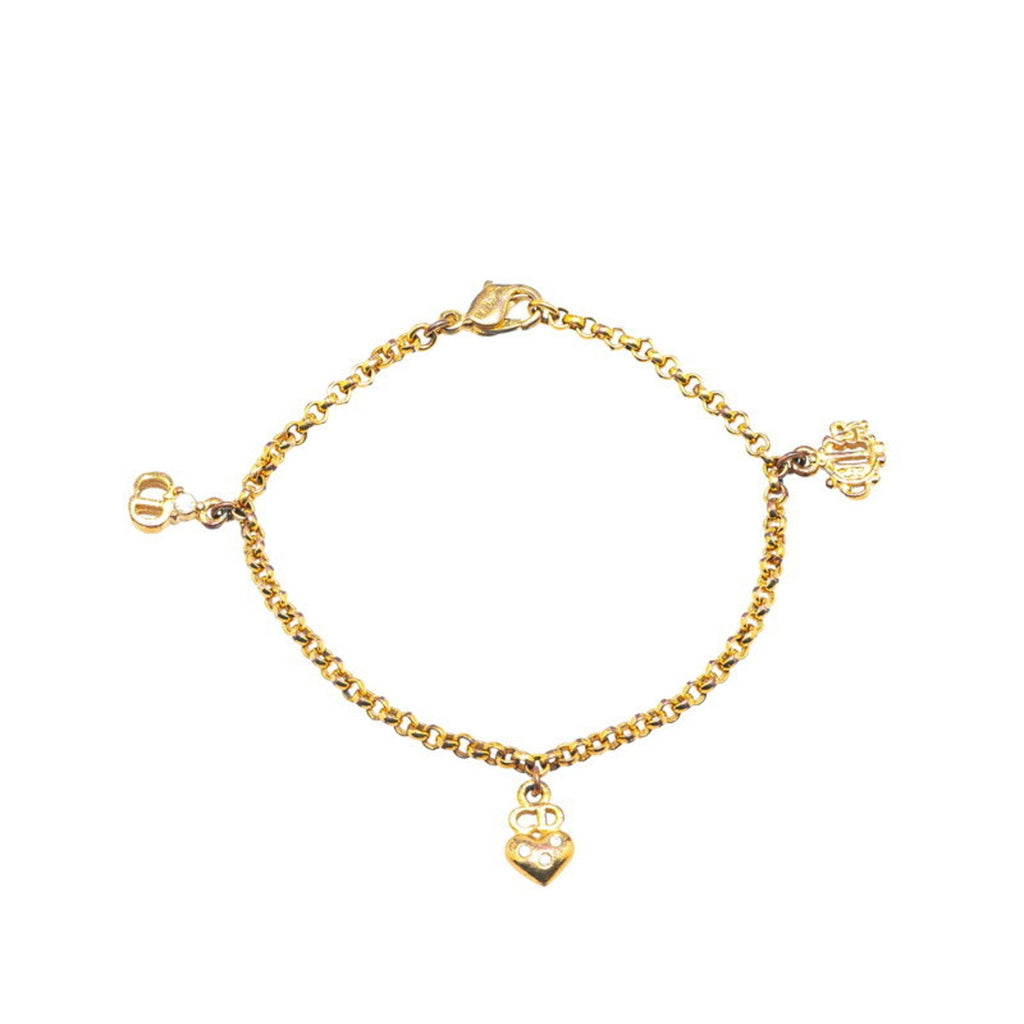 Emblem Heart Bracelet Gold Plated with Rhinestone