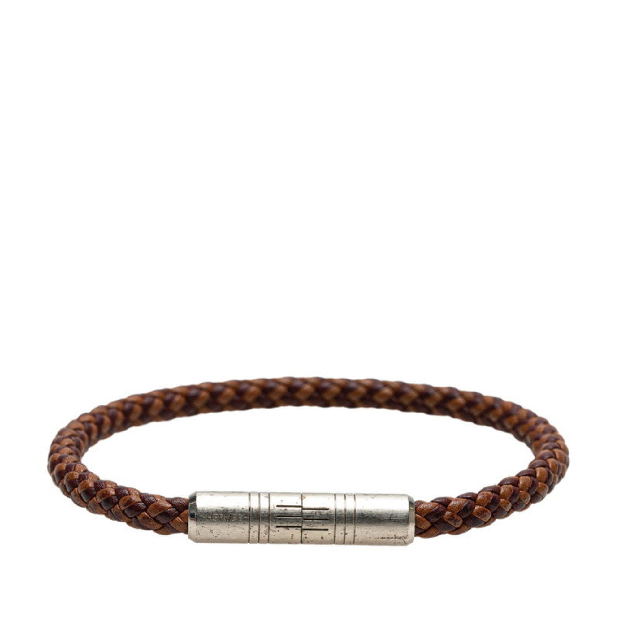 Goliath Bracelet Leather and Metal Brown and Silver