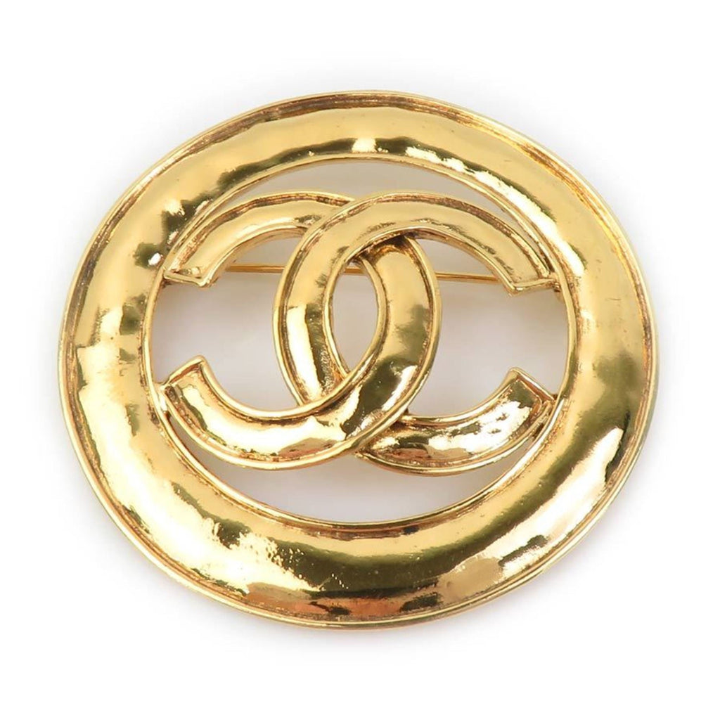 CC Logo Brooch Gold-Tone Metal