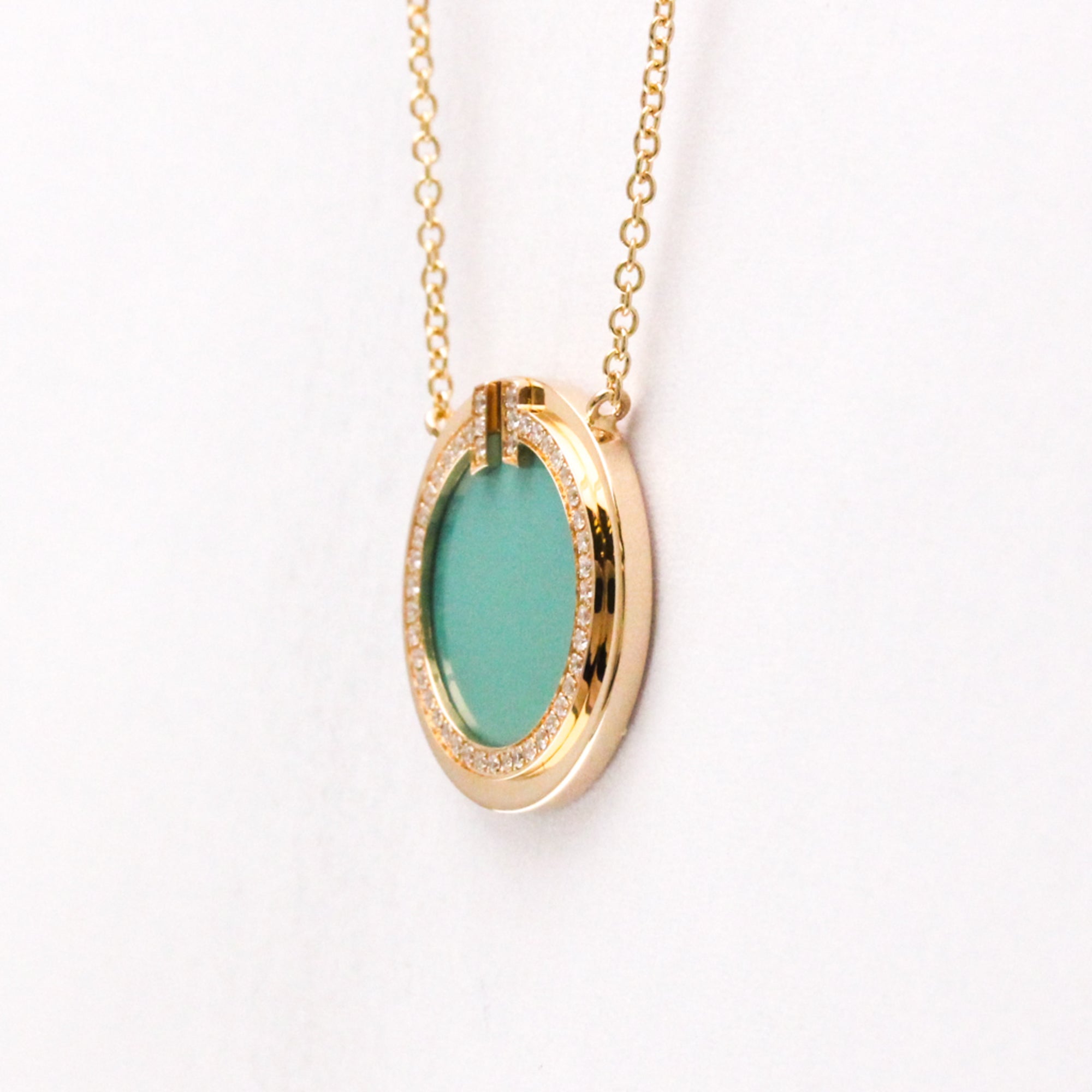 Pendant Necklace 18K Rose Gold With Diamond and Turquoise