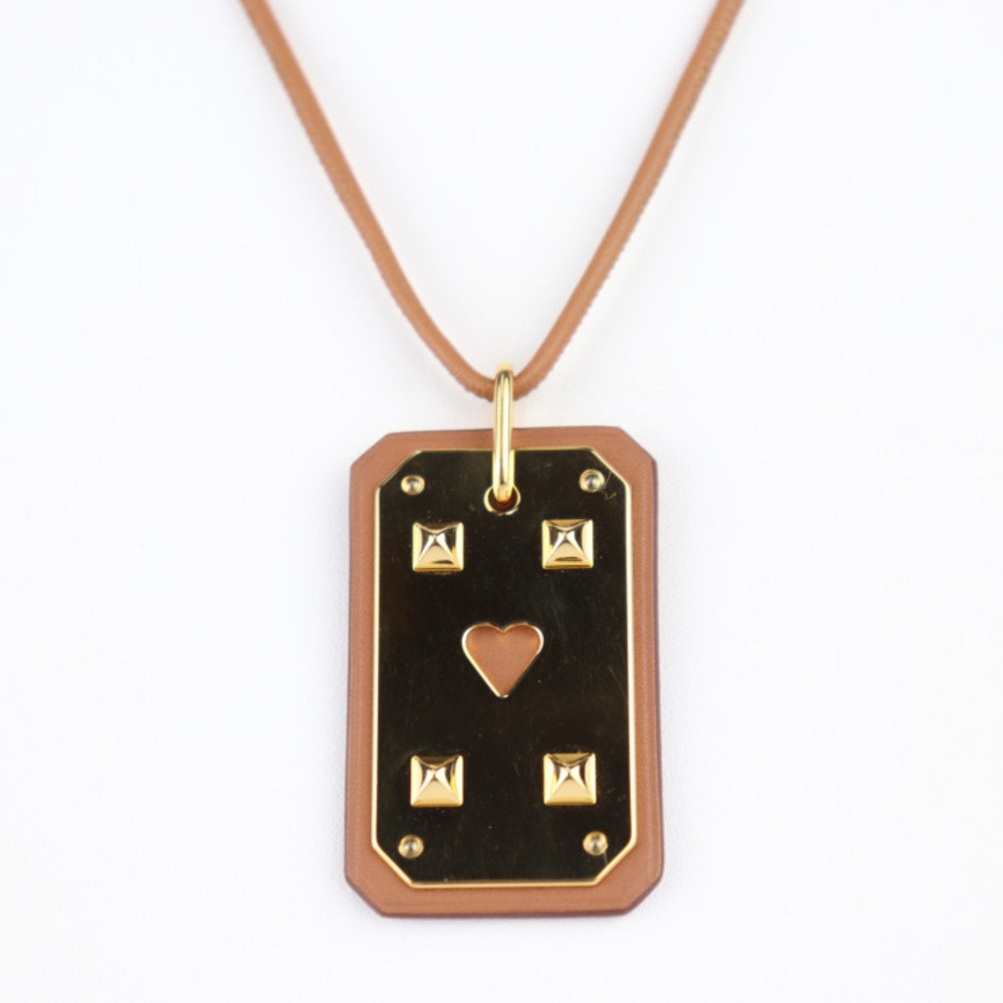 Pendant Necklace Swift Leather Brown and Gold