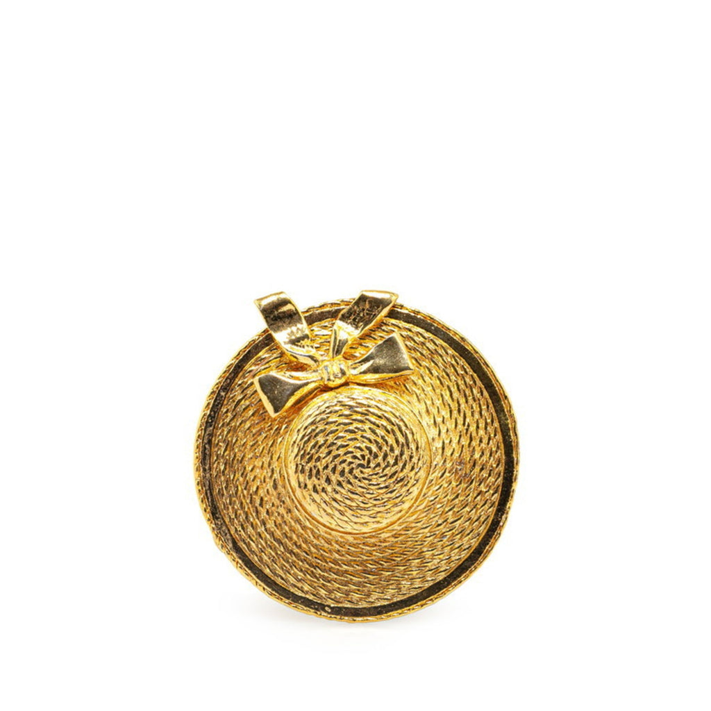 Straw Hat Ribbon Motif Brooch Gold Plated