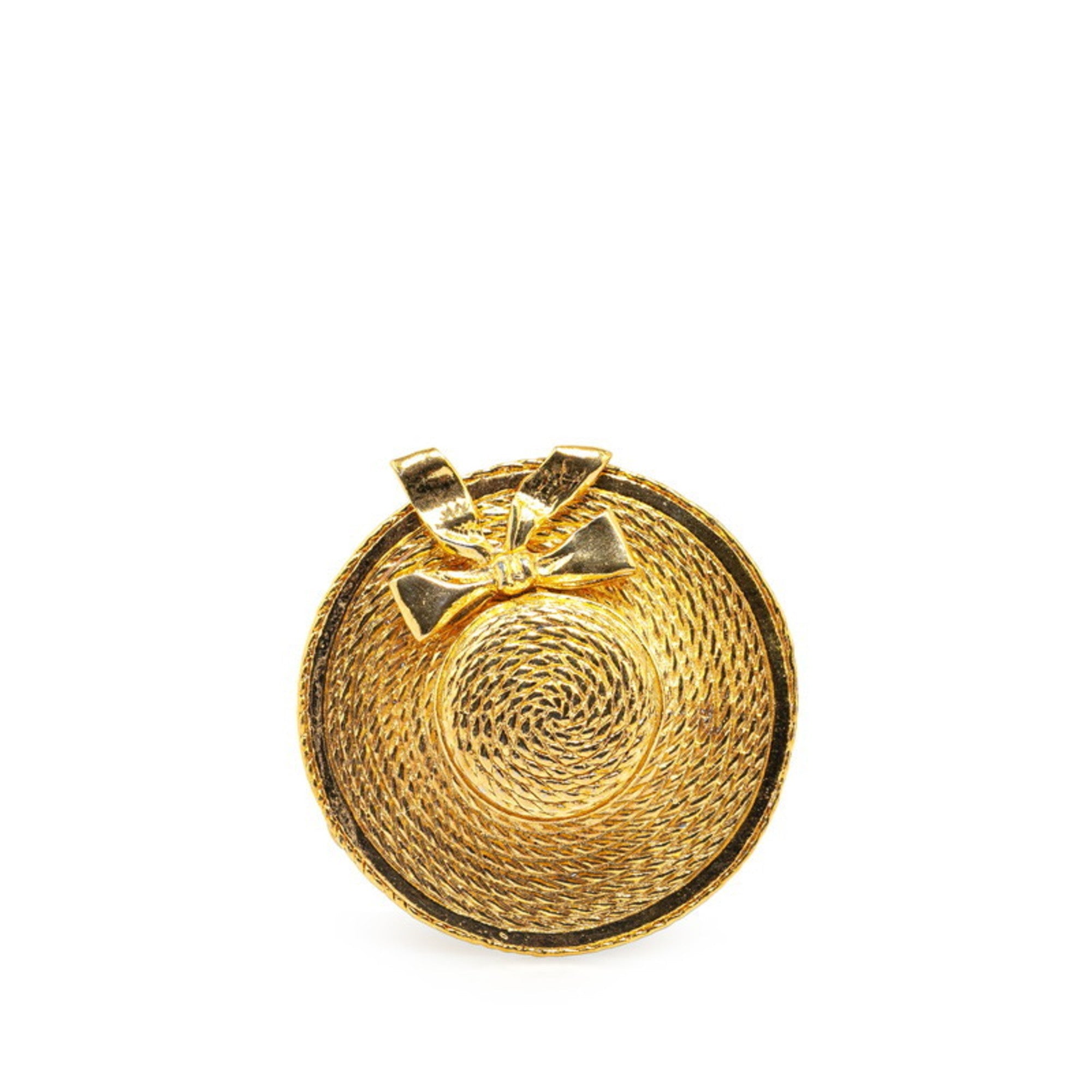 Straw Hat Ribbon Motif Brooch Gold Plated