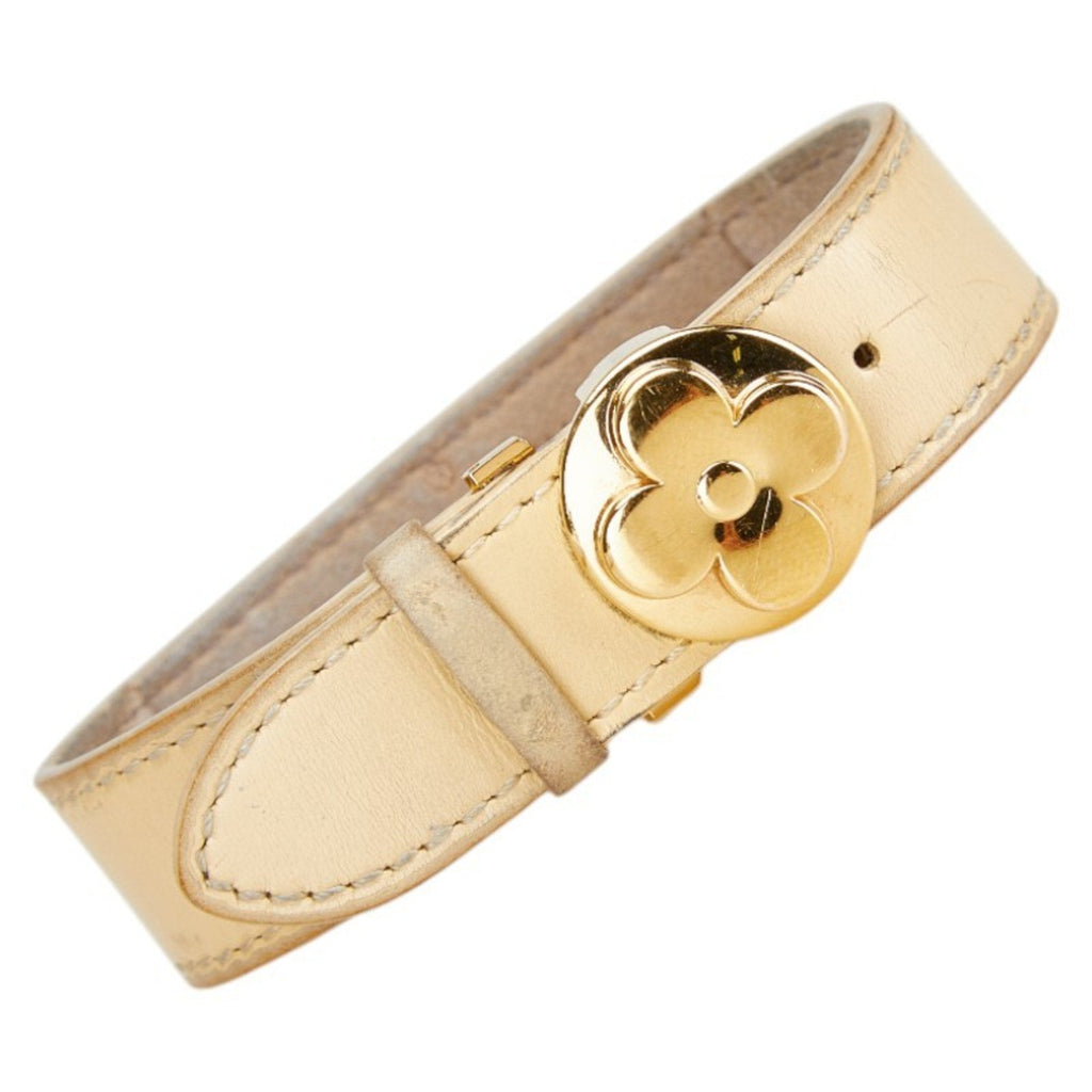 Monogram Bracelet Leather Beige and Gold