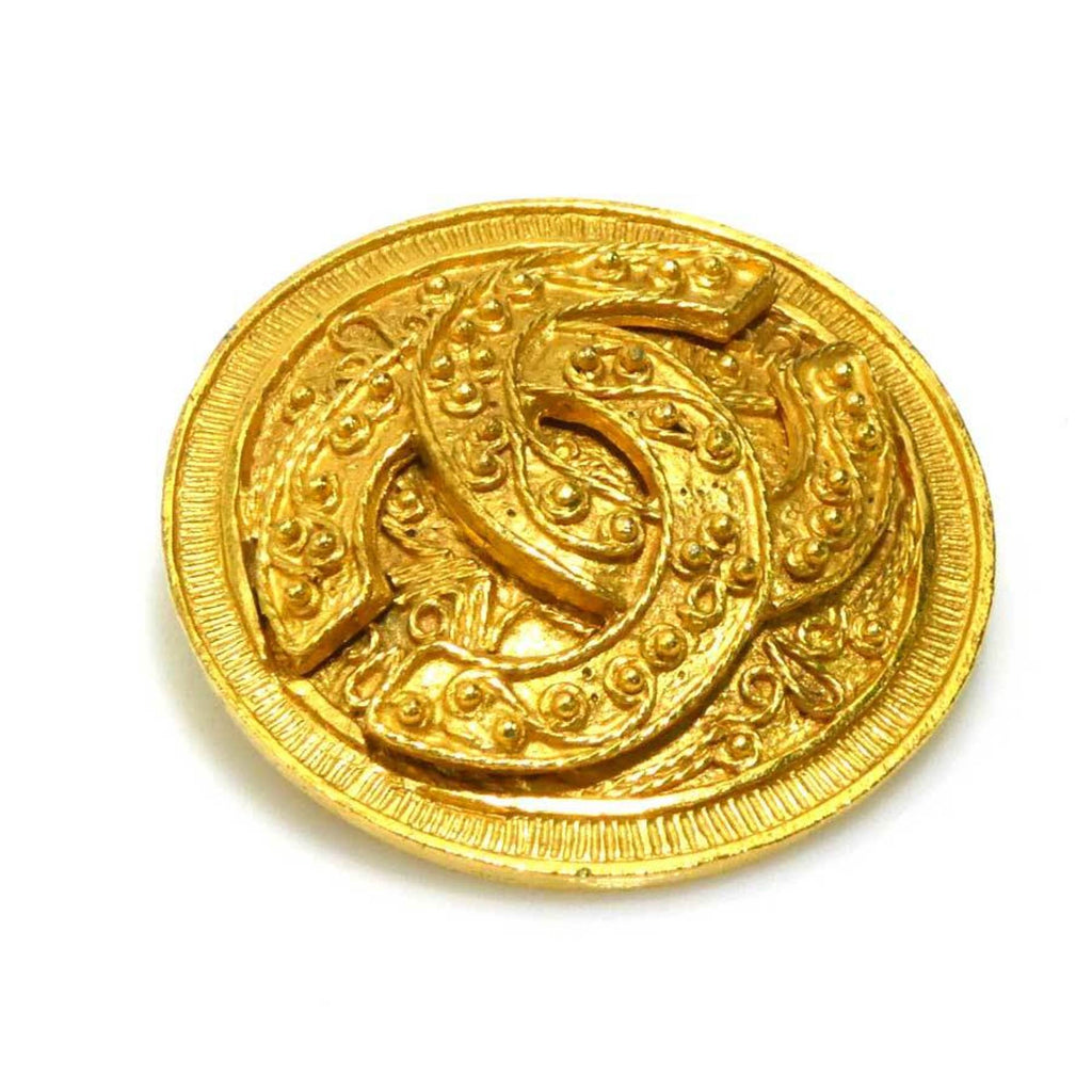 CC Logo Brooch Gold-Tone Metal