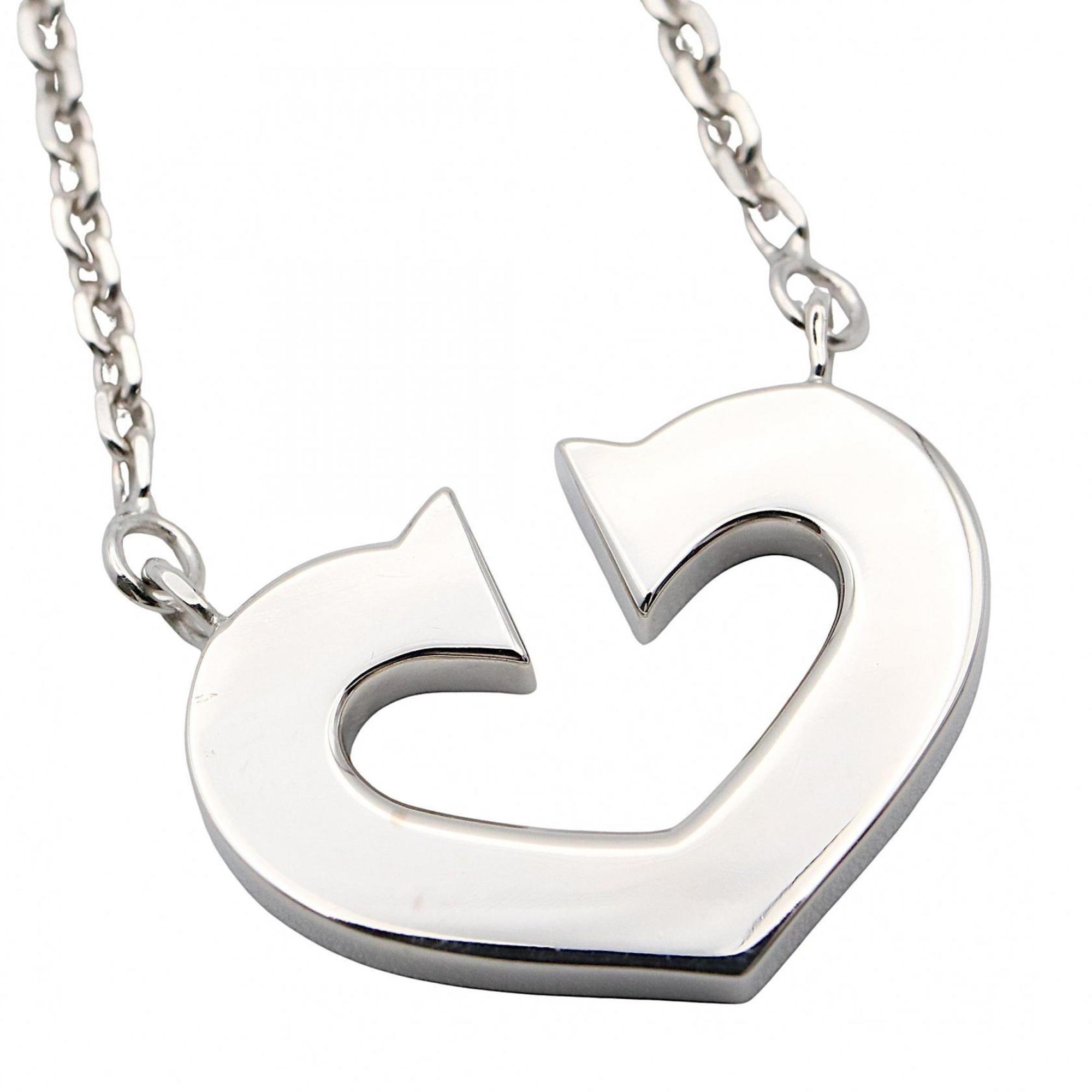 C Heart Pendant Necklace Sterling Silver and 18K White Gold