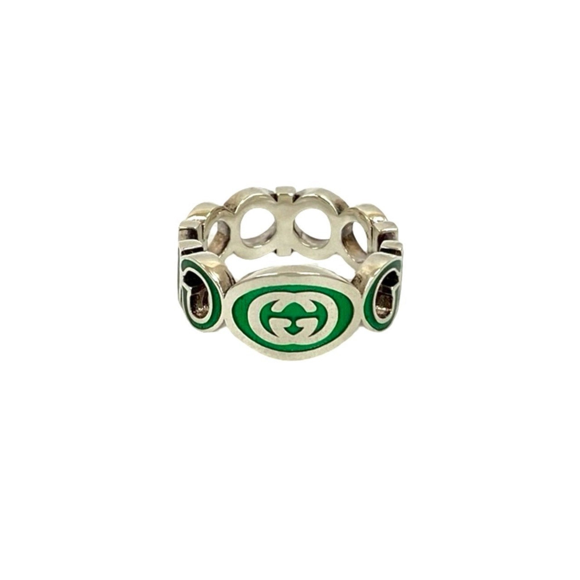Interlocking G Enamel Ring Sterling Silver Green