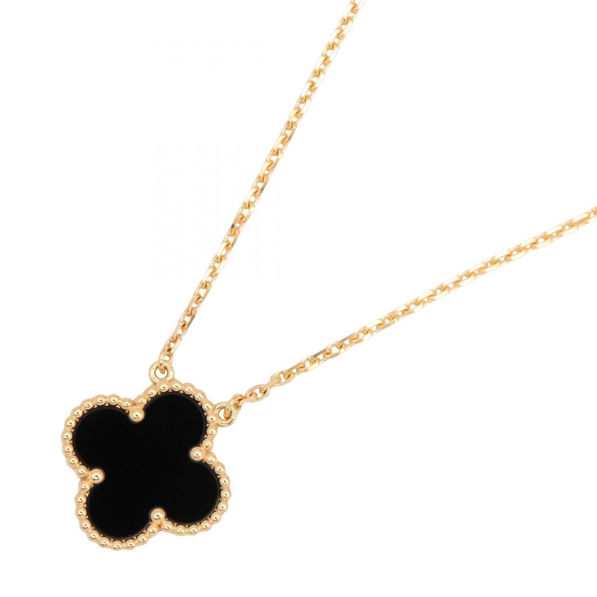 Vintage Alhambra Pendant Necklace 18K Yellow Gold and Onyx