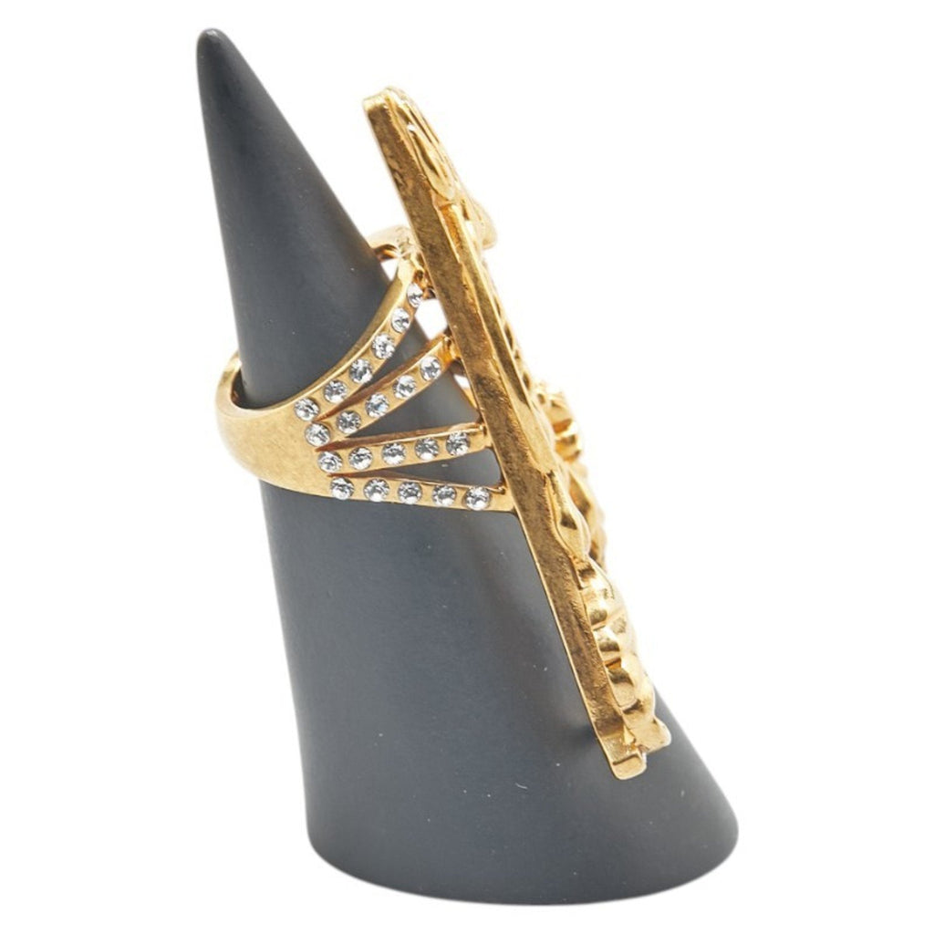 Rhinestone Leaf Motif Ring Gold