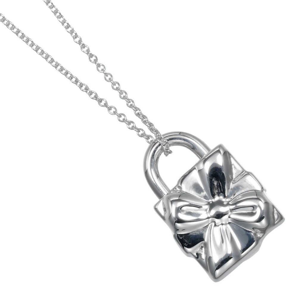 Ribbon Box Lock Pendant Necklace Sterling Silver