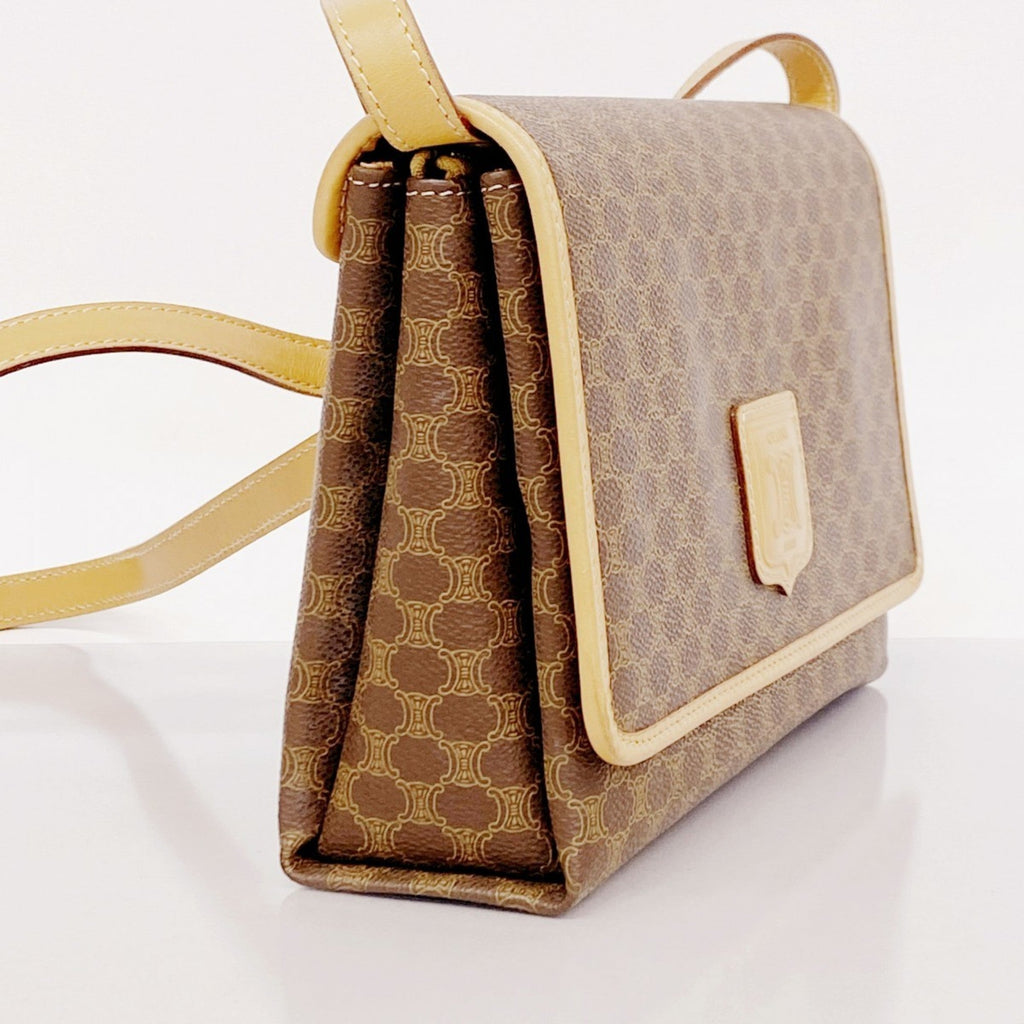 Vintage Saddle Flap Shoulder Bag Macadam Coated Canvas Small