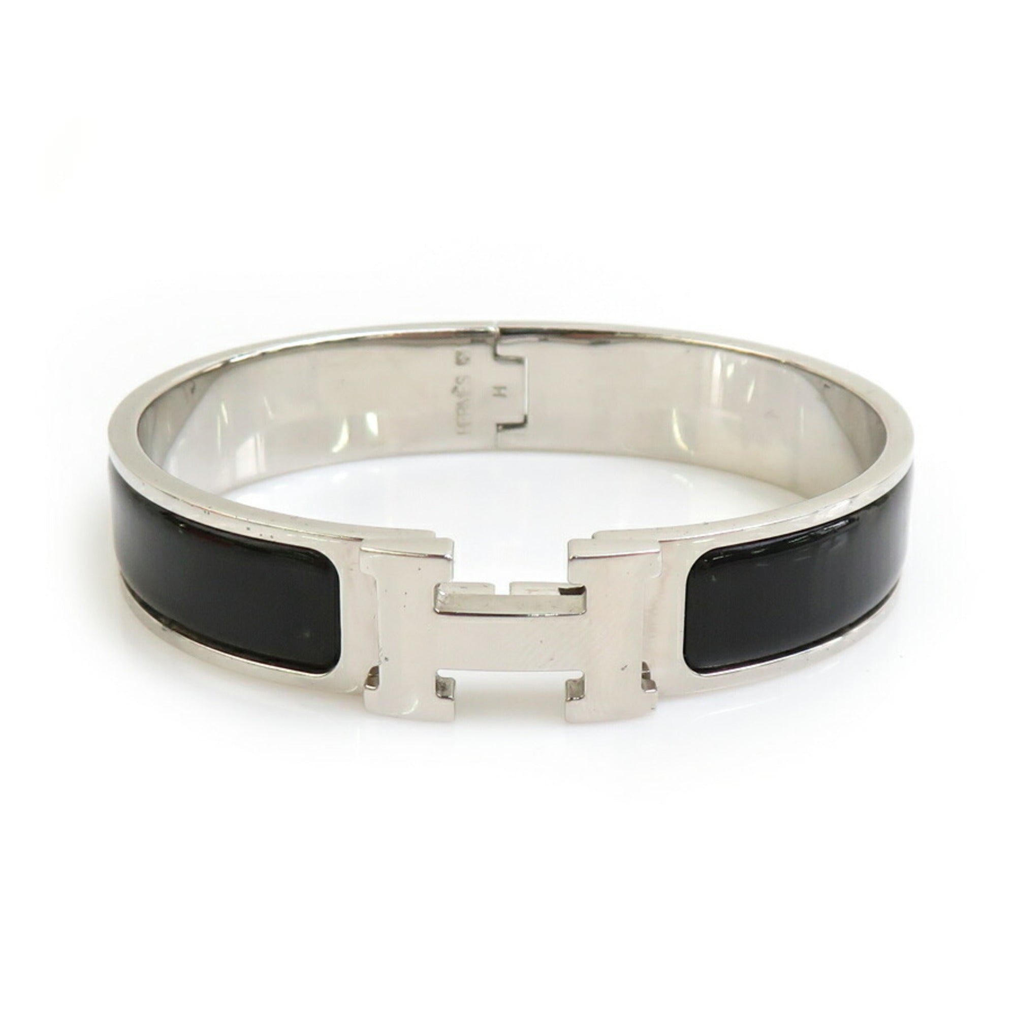 Bangle Bracelet Enamel and Metal Black Silver