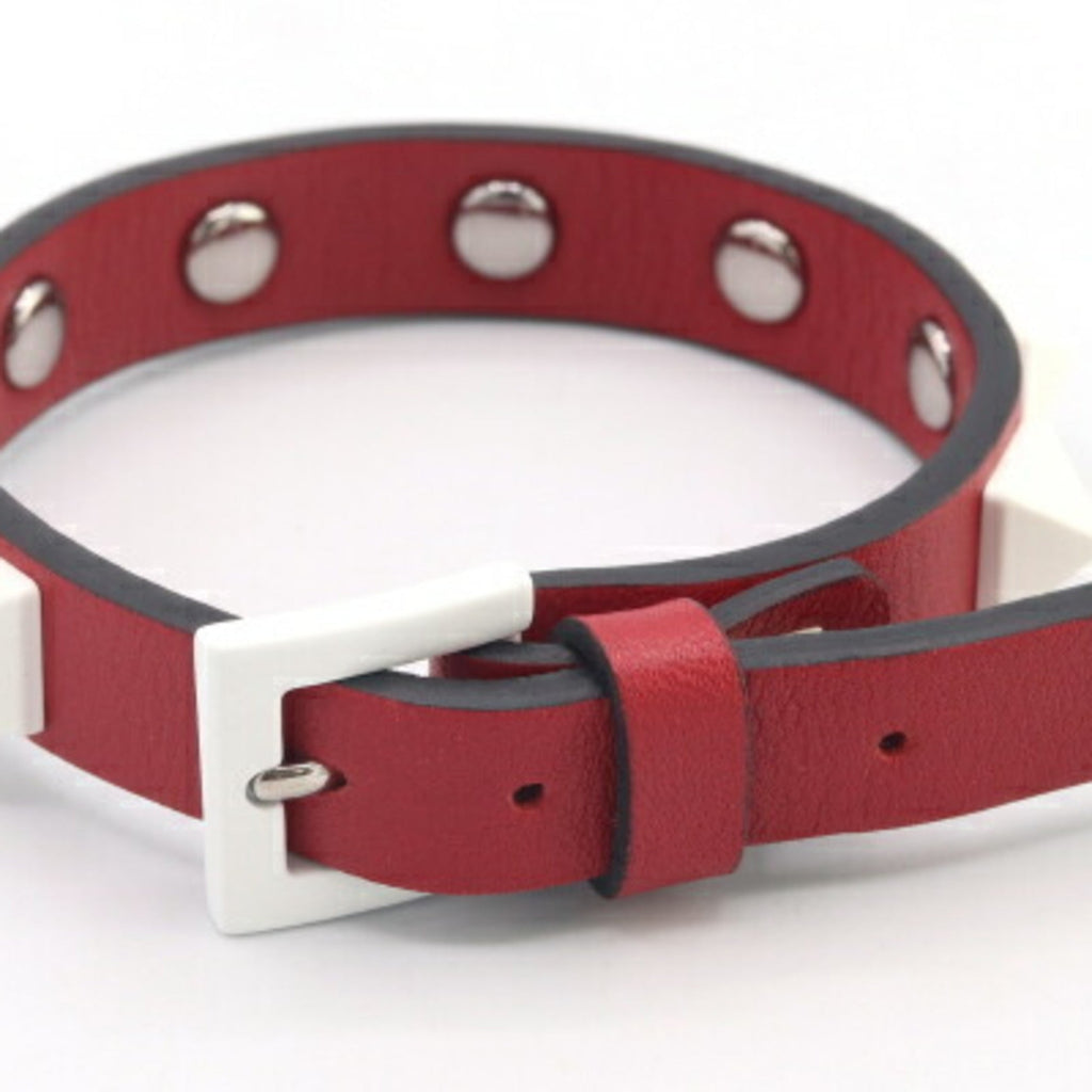 Bracelet Red and White Leather