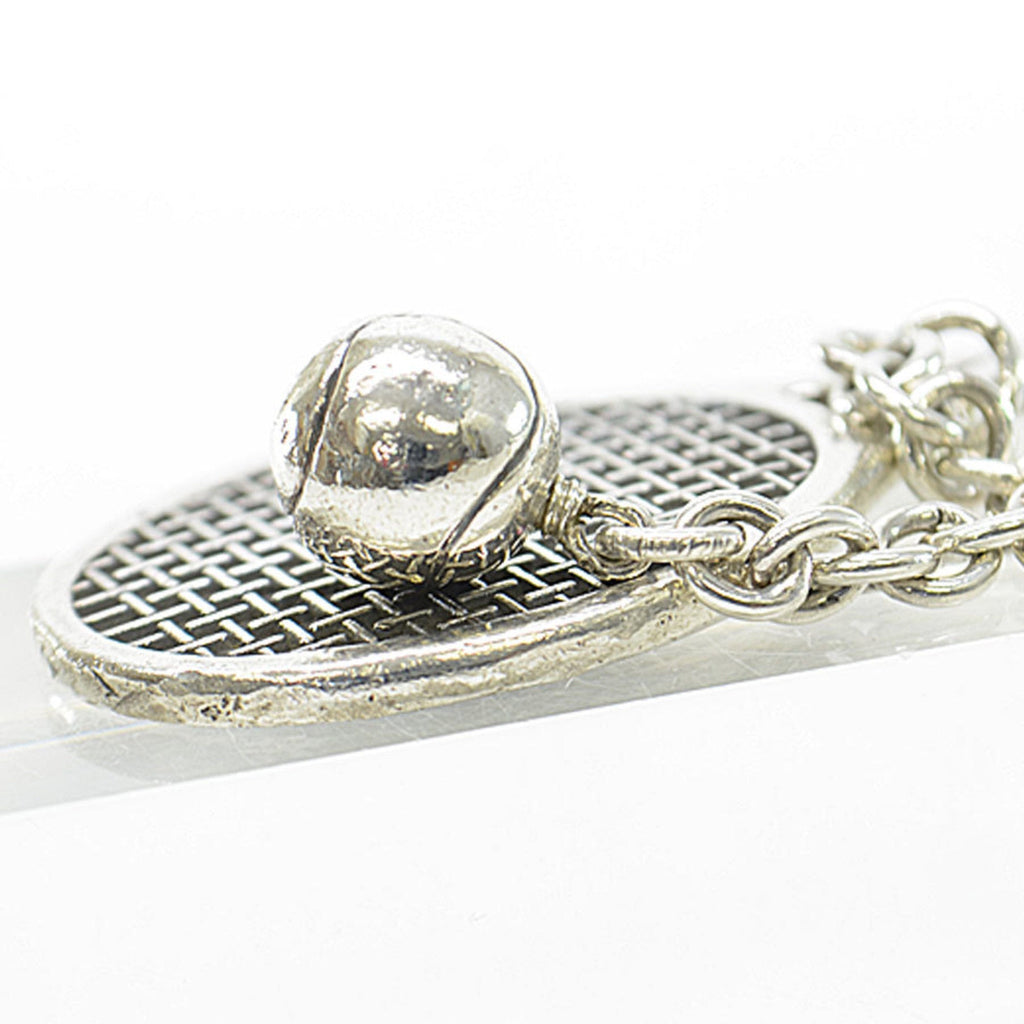Tennis Racket and Ball Charm Necklace Sterling Silver