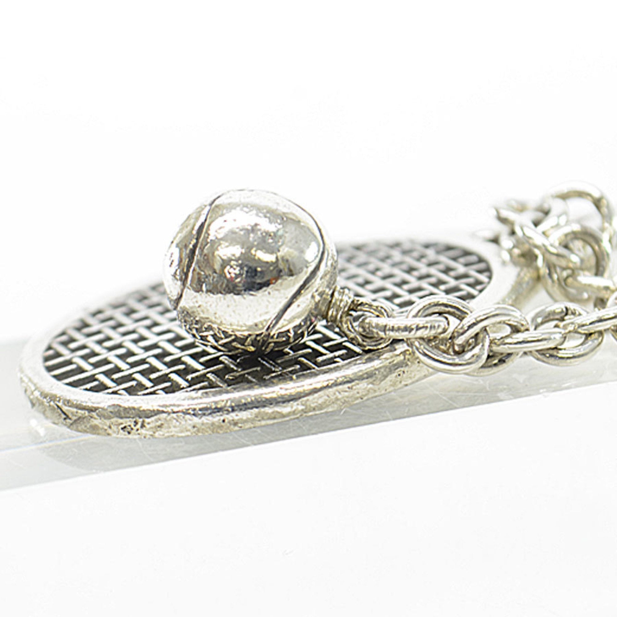 Tennis Racket and Ball Charm Necklace Sterling Silver