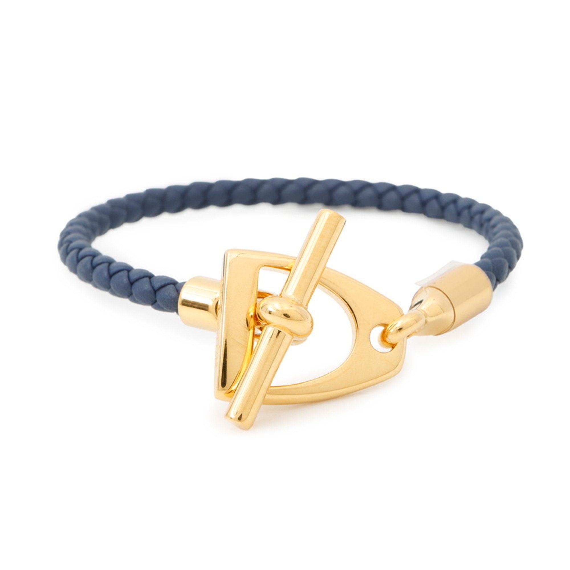Etrier Bracelet Metal and Swift Leather Navy