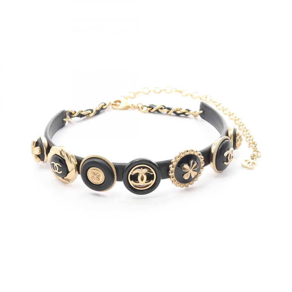 Choker Necklace Gold and Leather