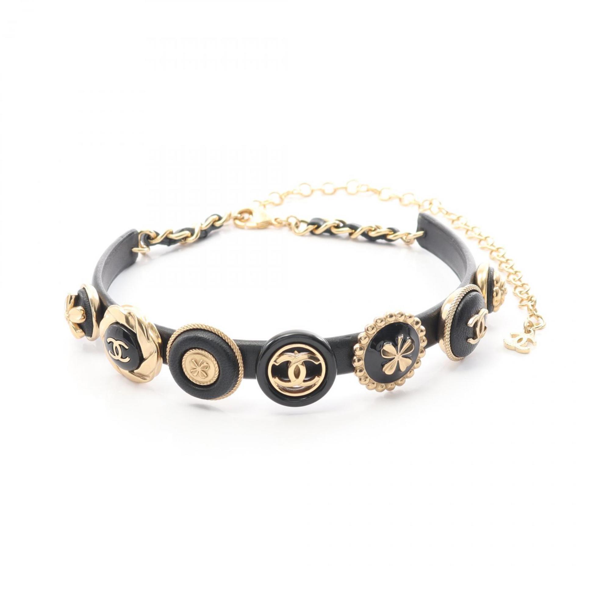 Choker Necklace Gold and Leather