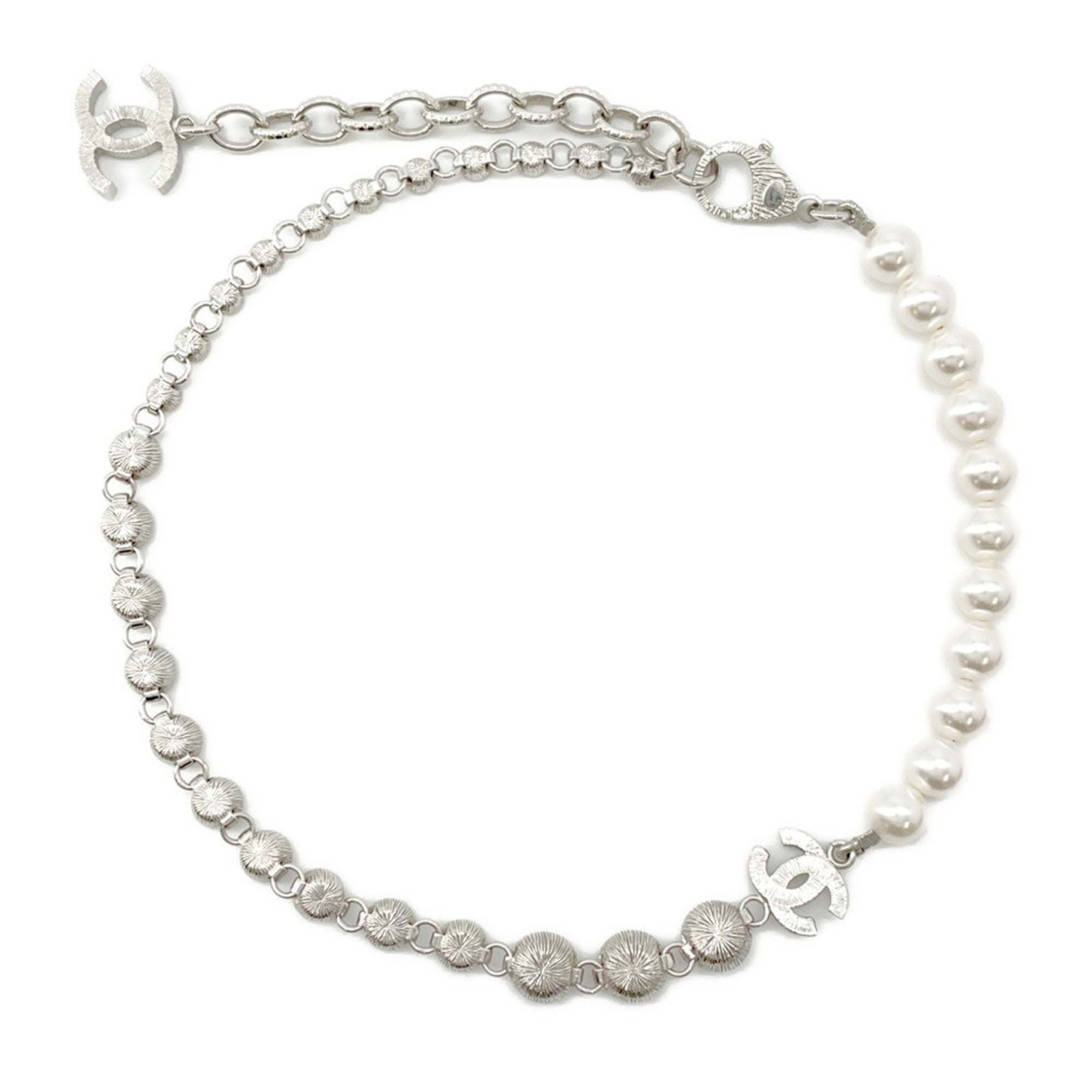 CC Logo Pendant Necklace Silver-Tone Metal