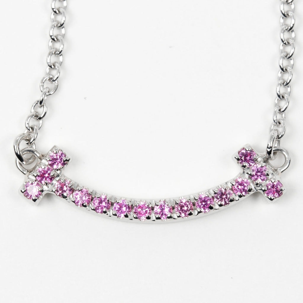 T Smile Mini Pendant Necklace 18K White Gold