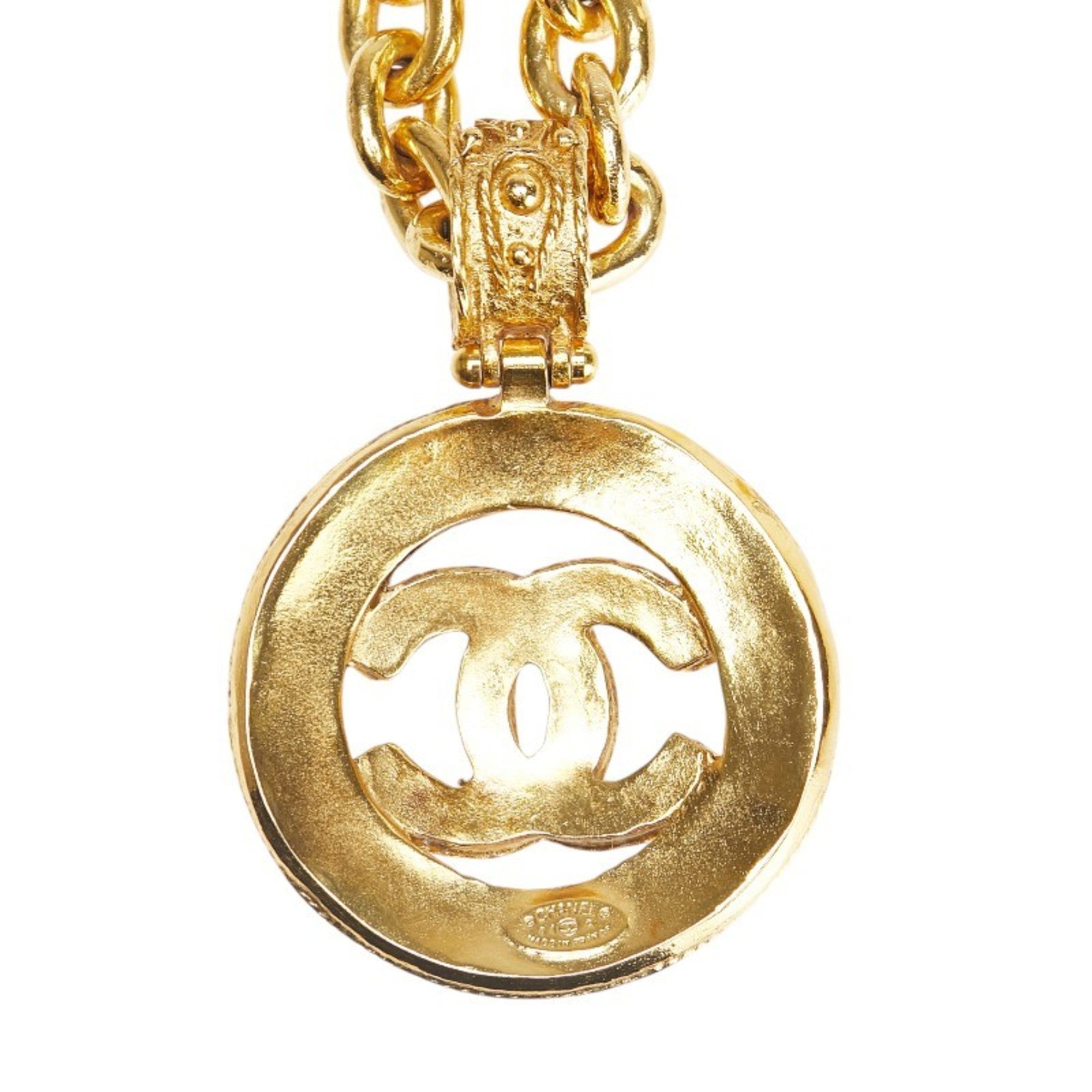 CC Logo Round Circle Pendant Necklace Metal